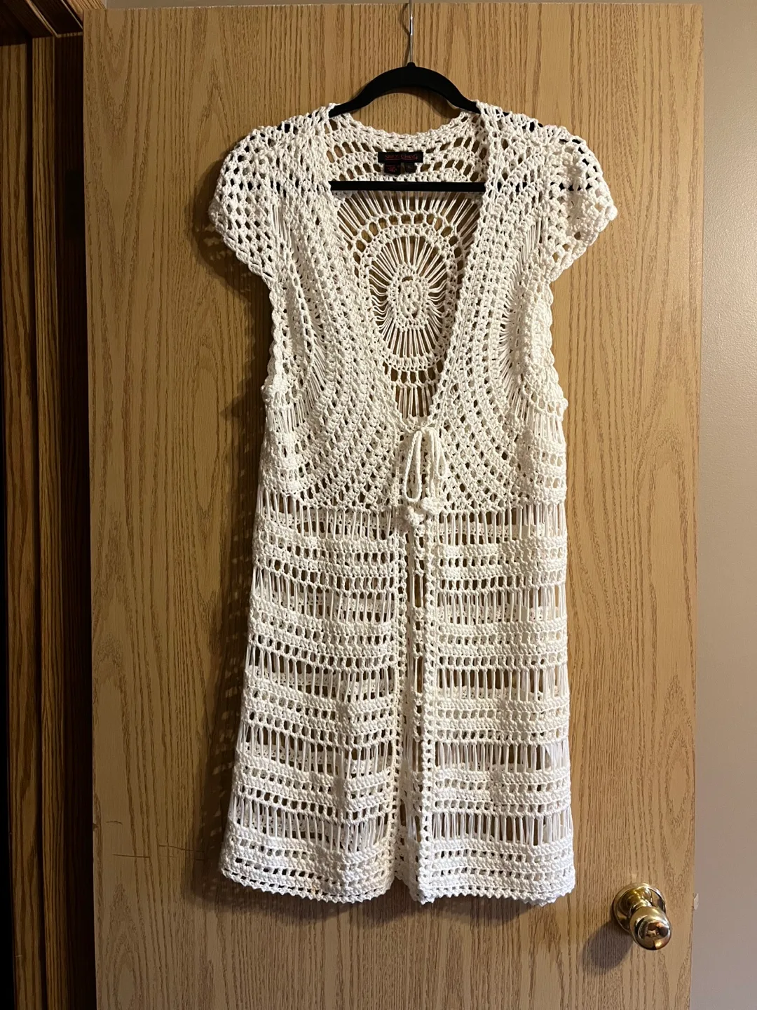VINTAGE SIMON CHANG WHITE CROCHET COVER UP (Size XL) thumbnail