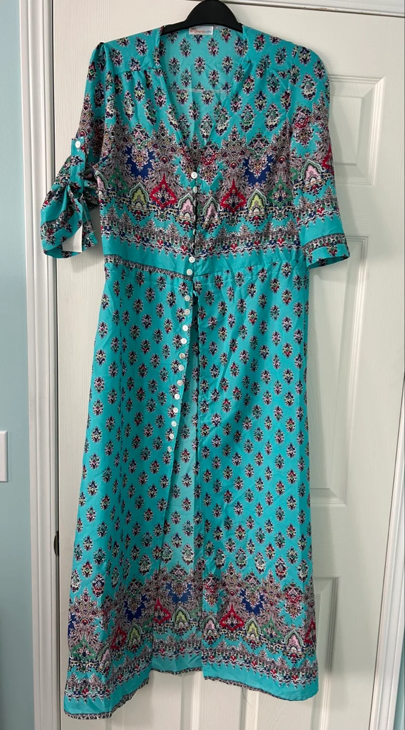 New turquoise Boho dress -Size M/L thumbnail