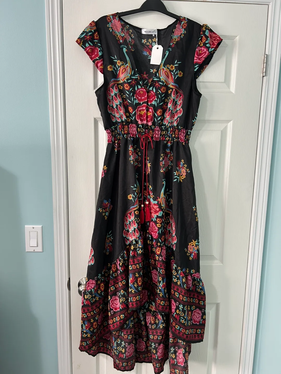 MCCKLE Black boho Floral dress -size m/L thumbnail