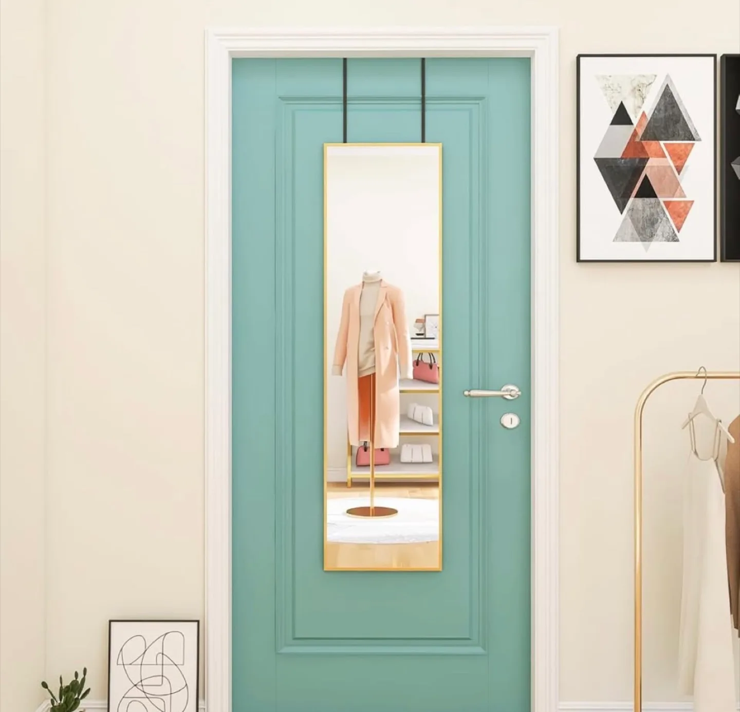 Over-the-Door Full-Length Mirror – 50" x 14", Gold Frame thumbnail