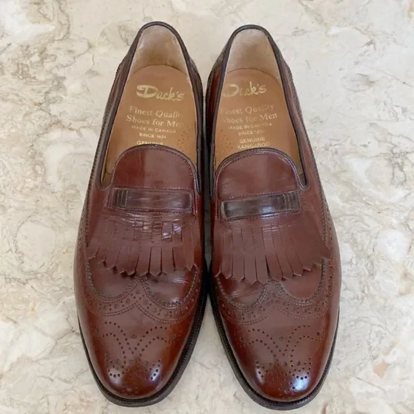 Vintage Dack’s Kangaroo Leather Kilted Wingtip Loafers Size 7D thumbnail