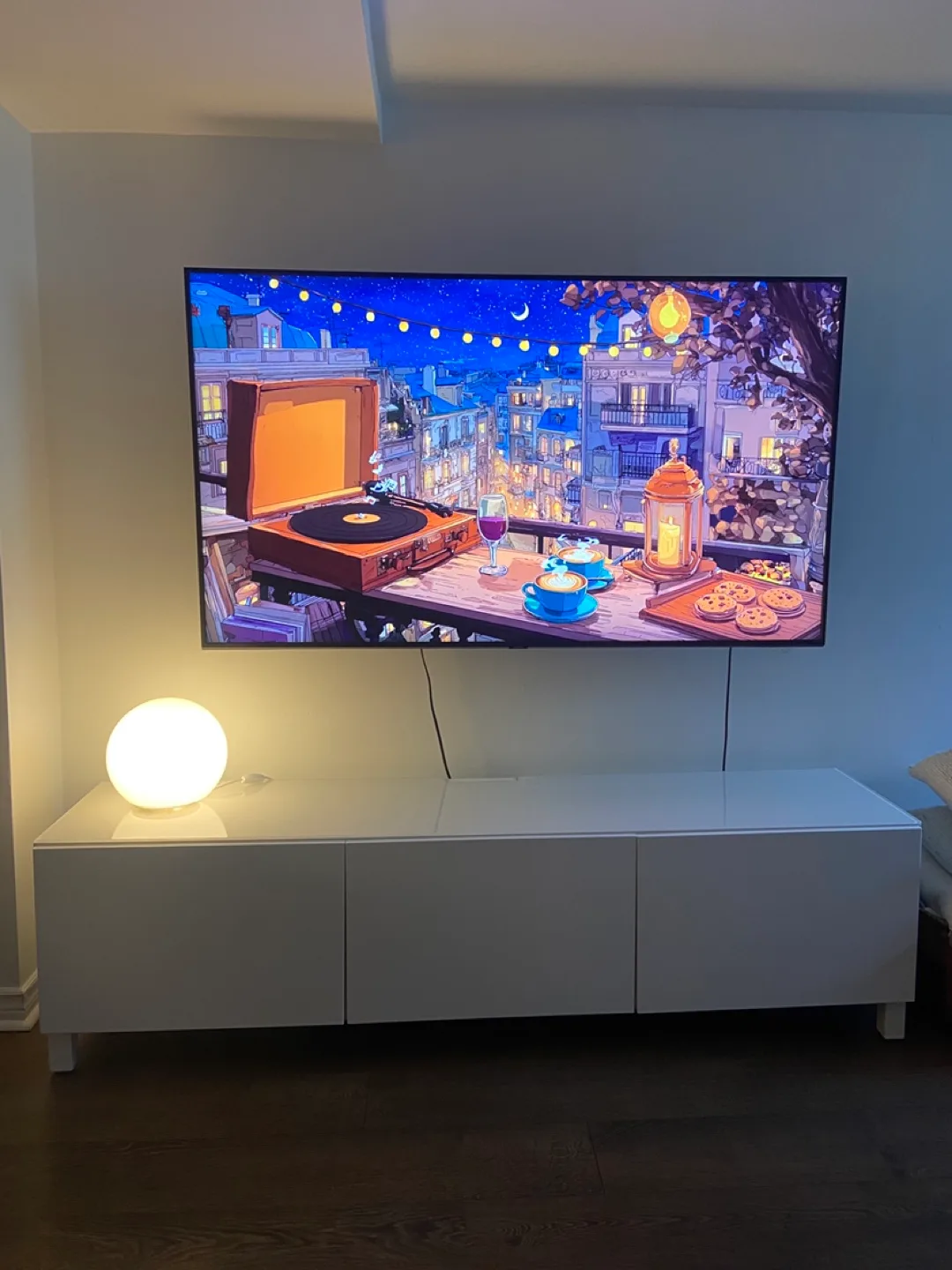 IKEA Besta Media Console 3-Drawer White Glass Top with Legs thumbnail