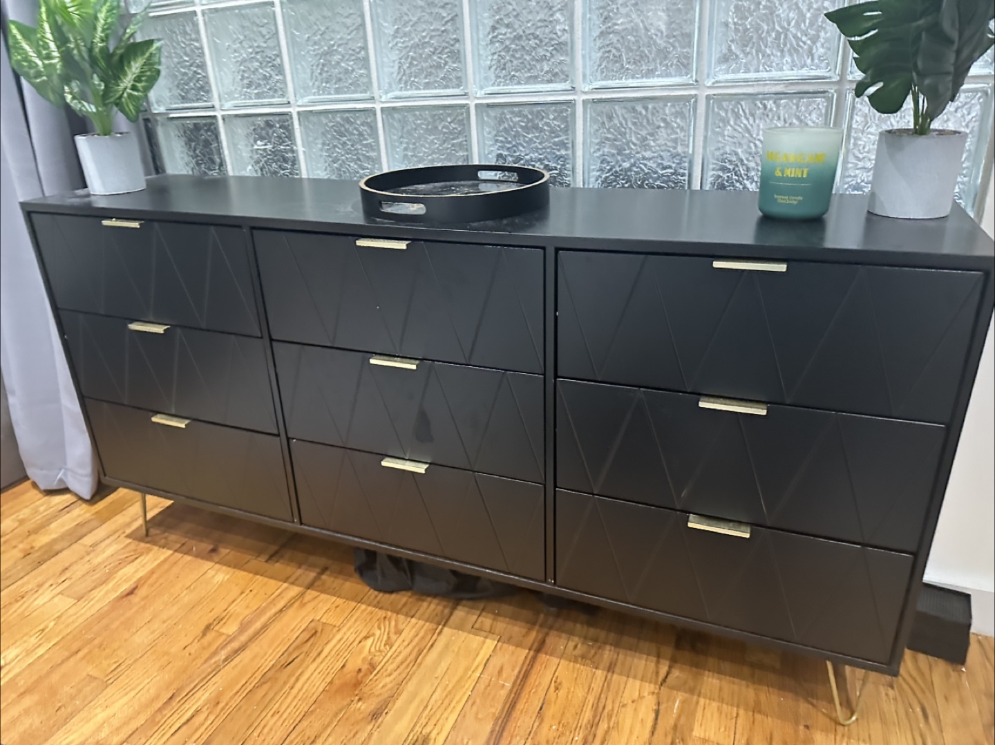 Eclife Line Texture 9-Drawer Dresser - Black