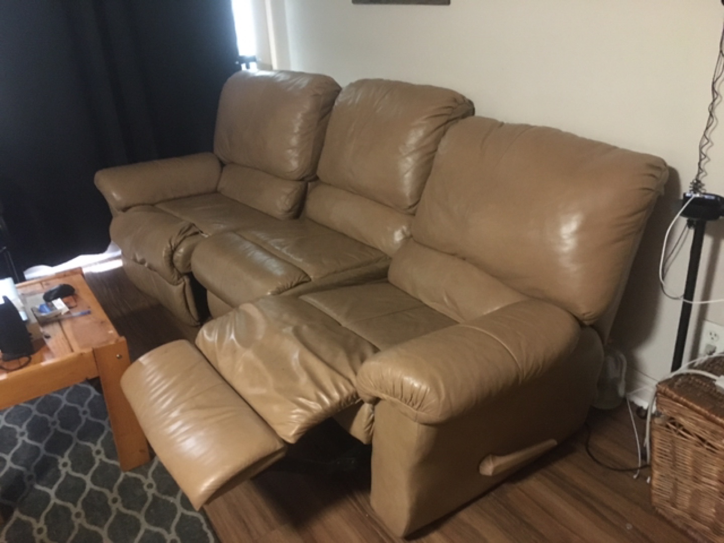 Leather three piece reclining couch - photo 2