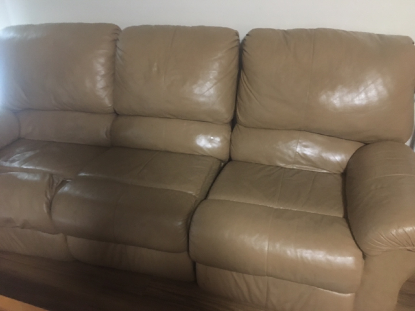 Leather three piece reclining couch - photo 3