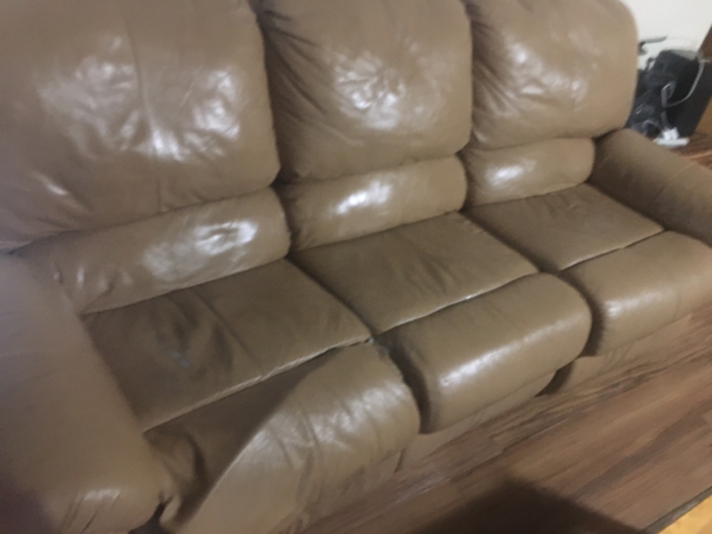 Leather three piece reclining couch - photo 4