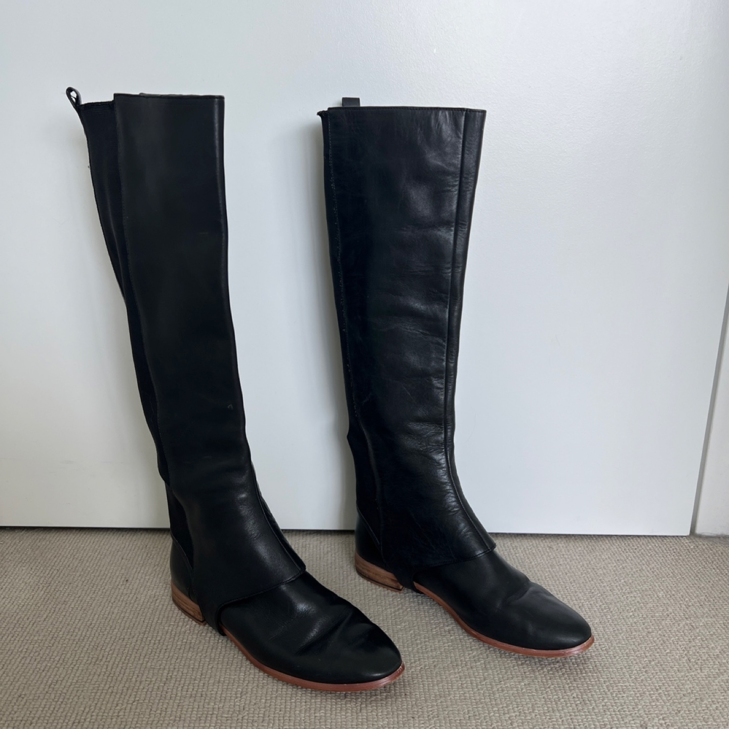 Black Leather Ankle Boots with Over-the-Knee Leggings