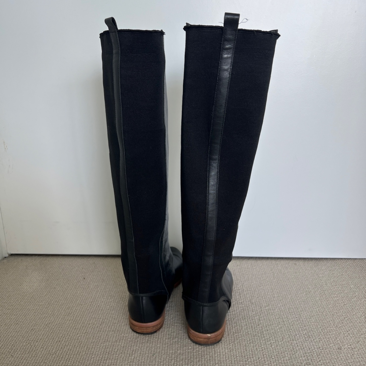 Black Leather Ankle Boots with Over-the-Knee Leggings - photo 2