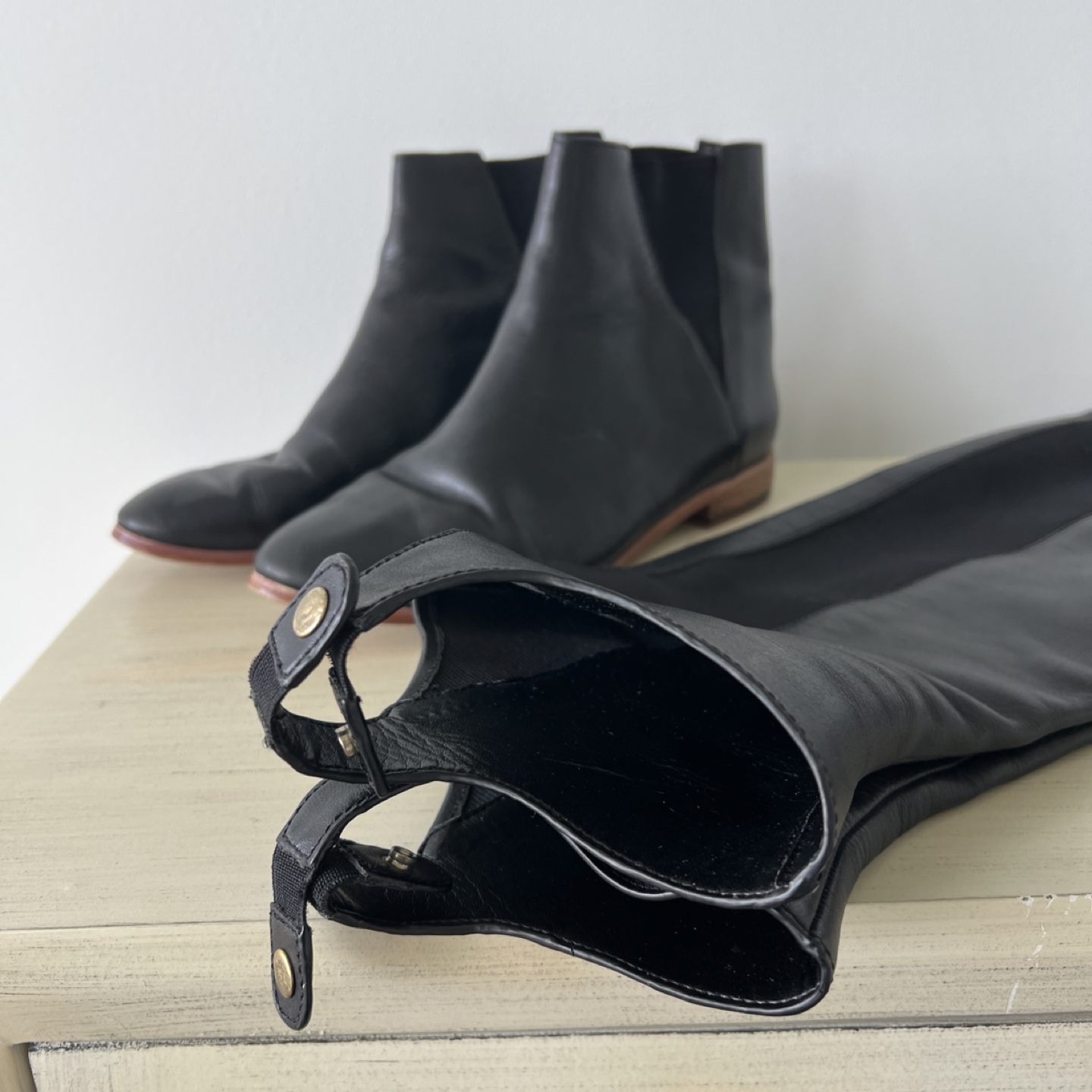 Black Leather Ankle Boots with Over-the-Knee Leggings - photo 5