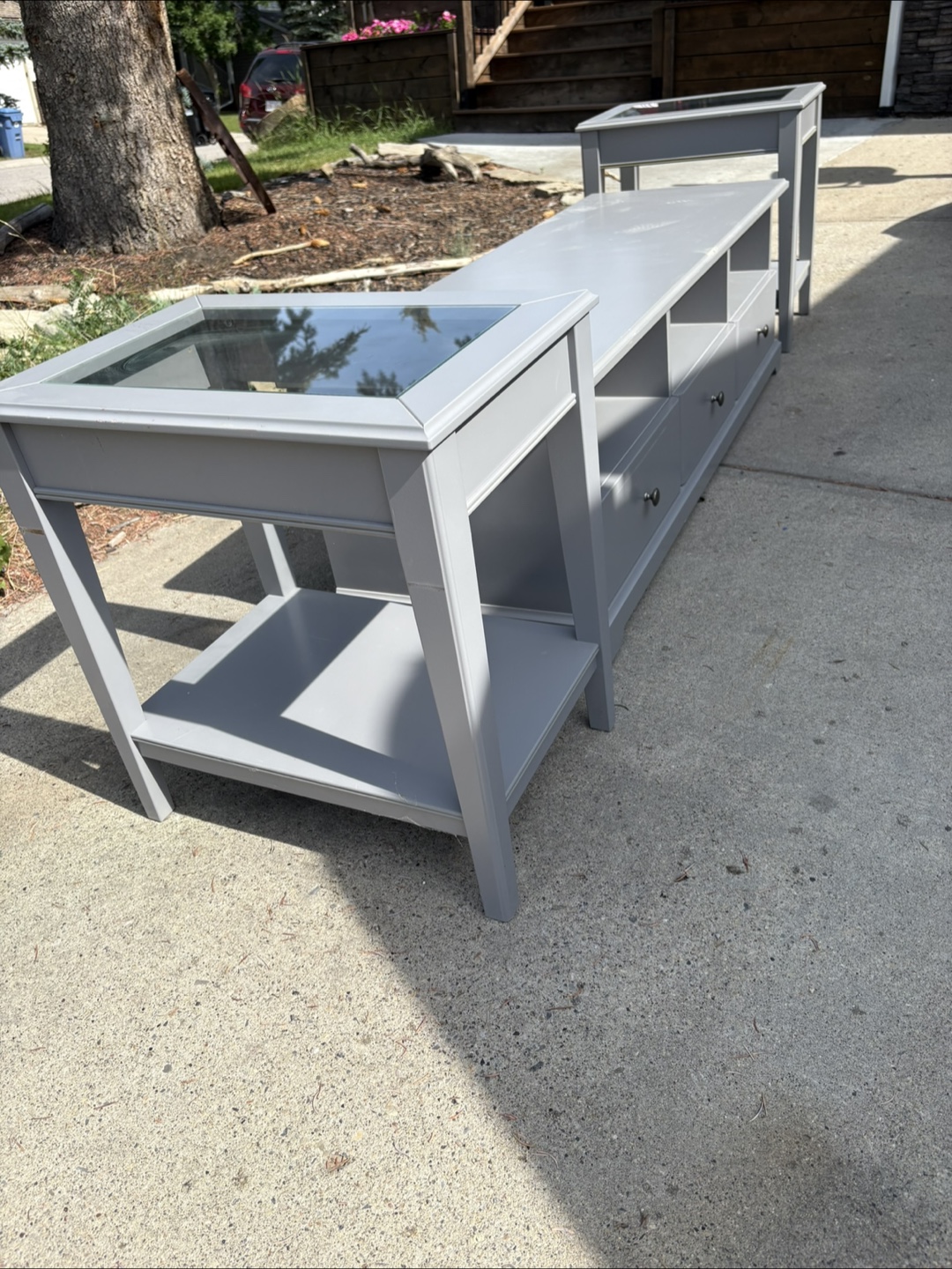 Grey TV Stand with 2 End Tables - photo 2