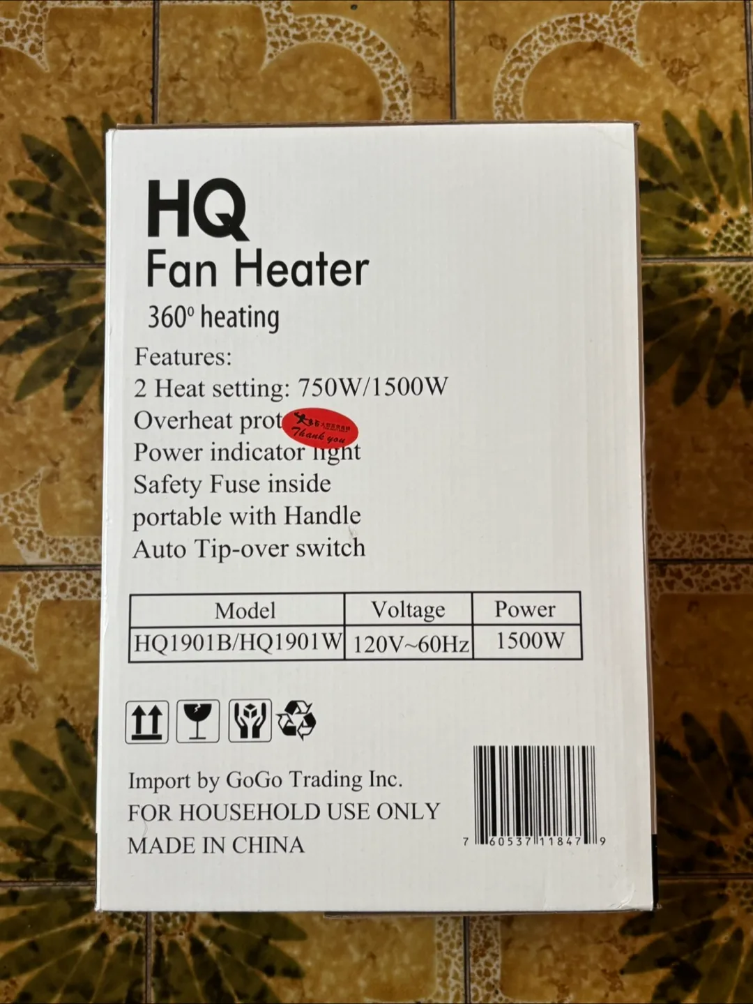 HQ Fan Heater - Model HQ1901B - Black image indicator(2)
