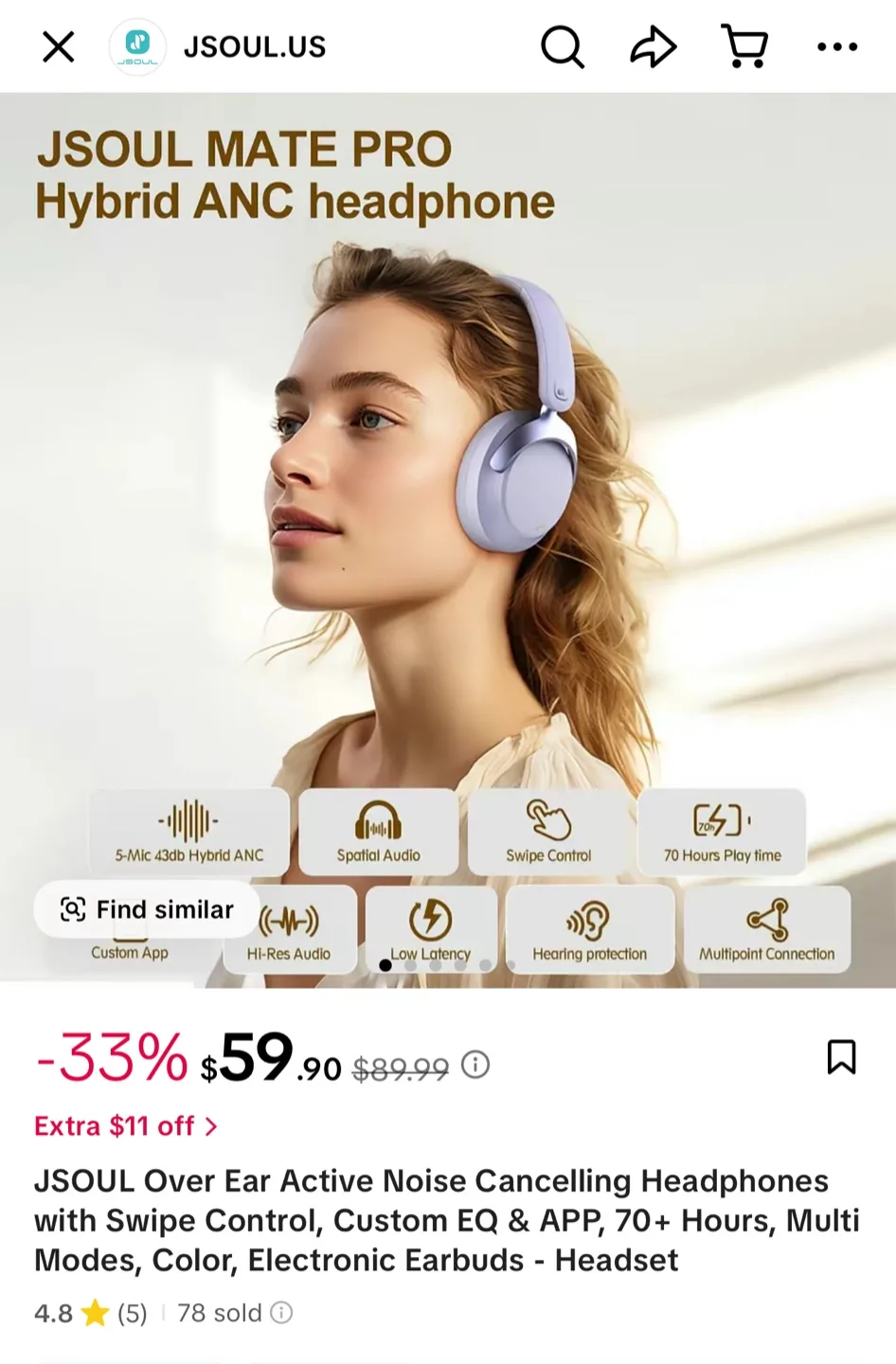 JSoul Mate Pro Hybrid ANC Headphone thumbnail