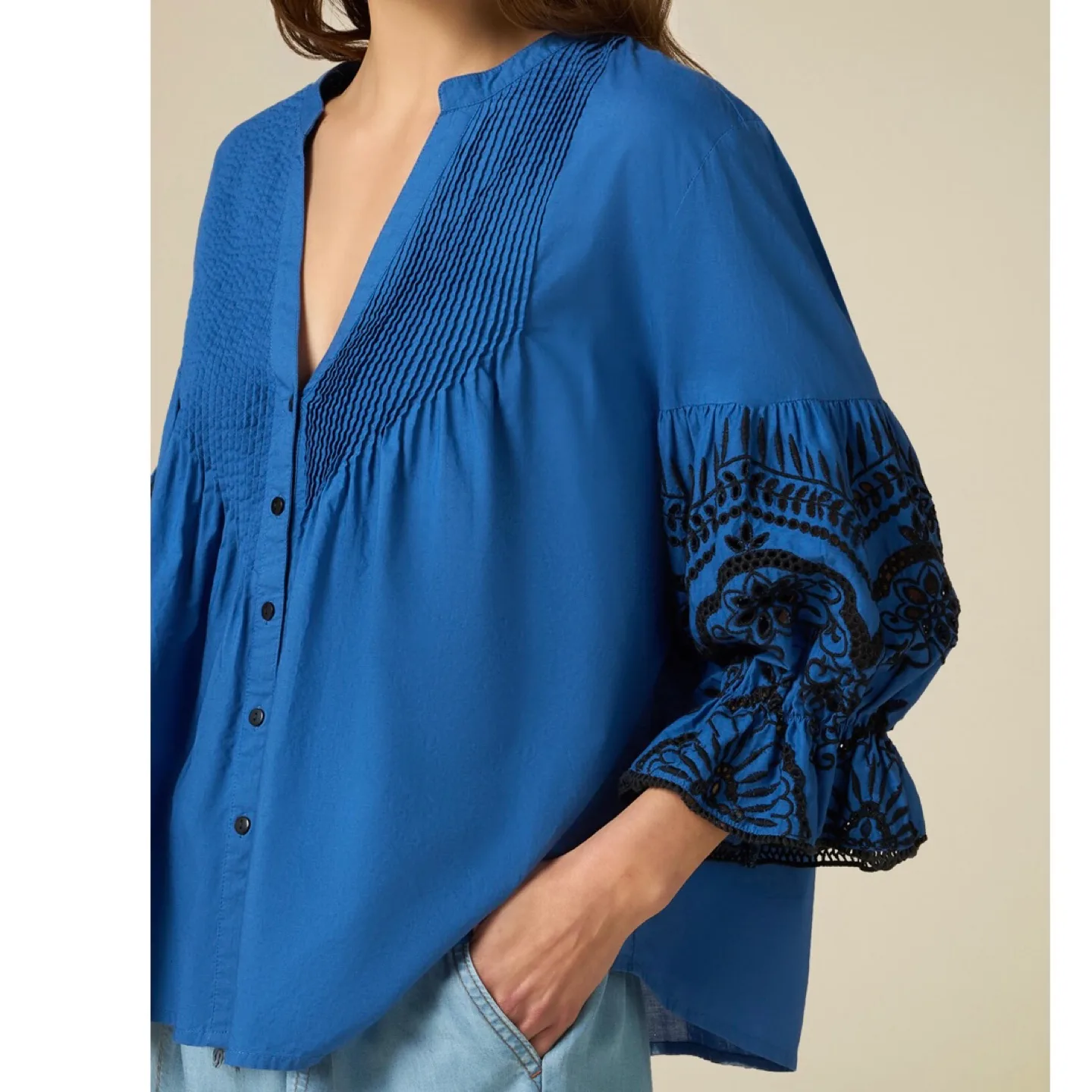 New Oltre Top w/ Embroidered Sleeve thumbnail