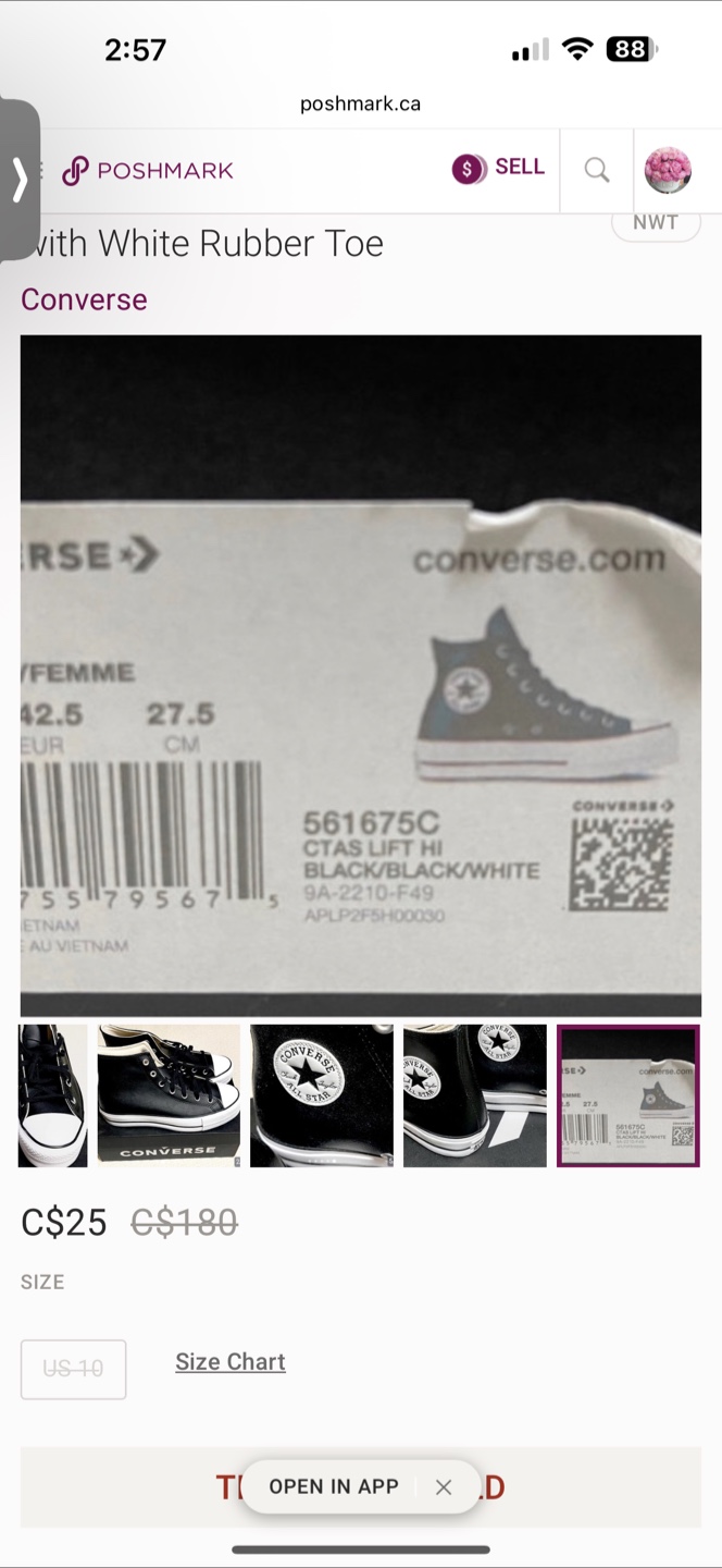 New Converse Chuck Taylor All Star Lift Hi Black Leather US 10 - photo 5