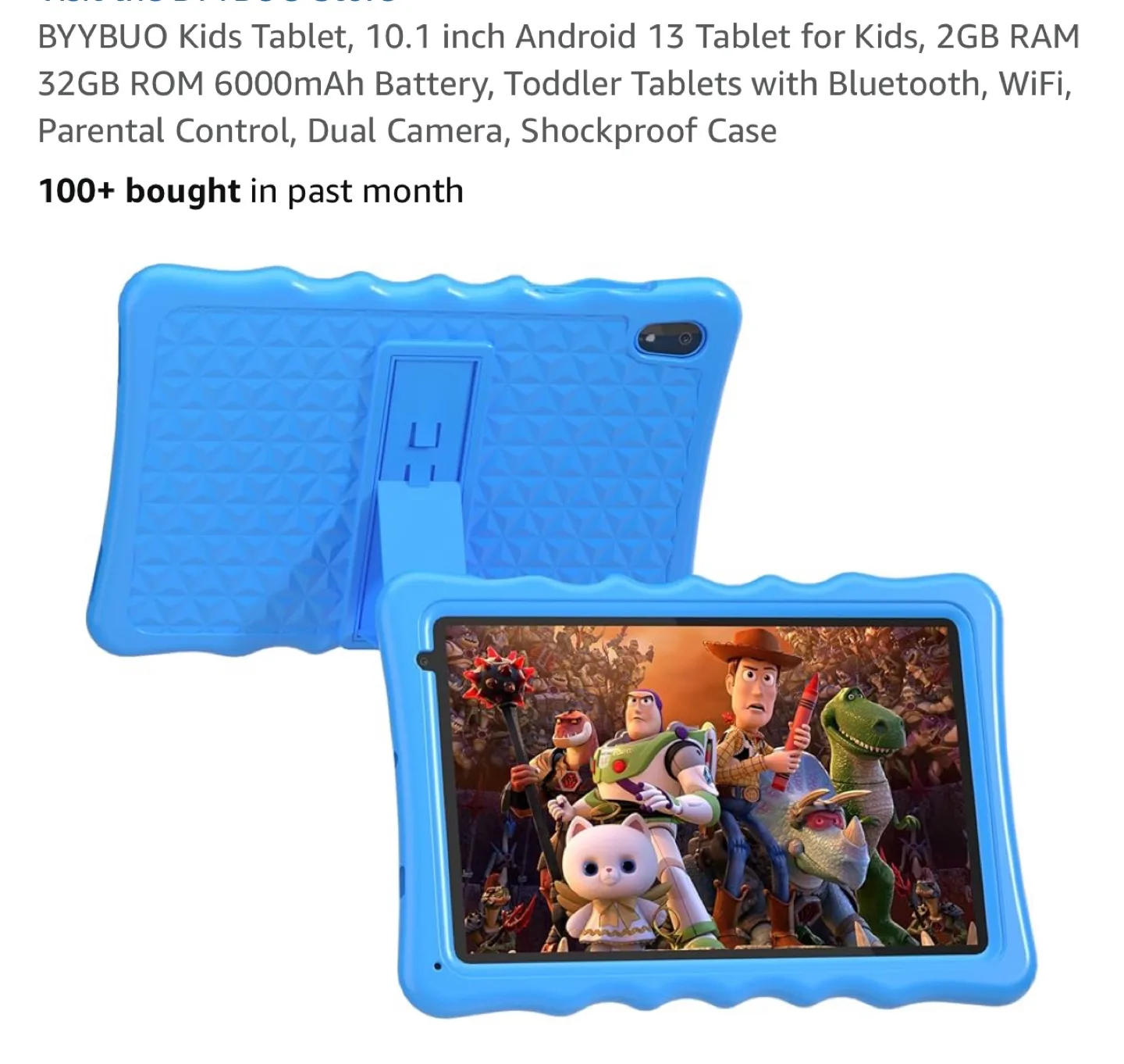 BYYBUO Kids Tablet, 10.1 inch, Android 13, Blue thumbnail
