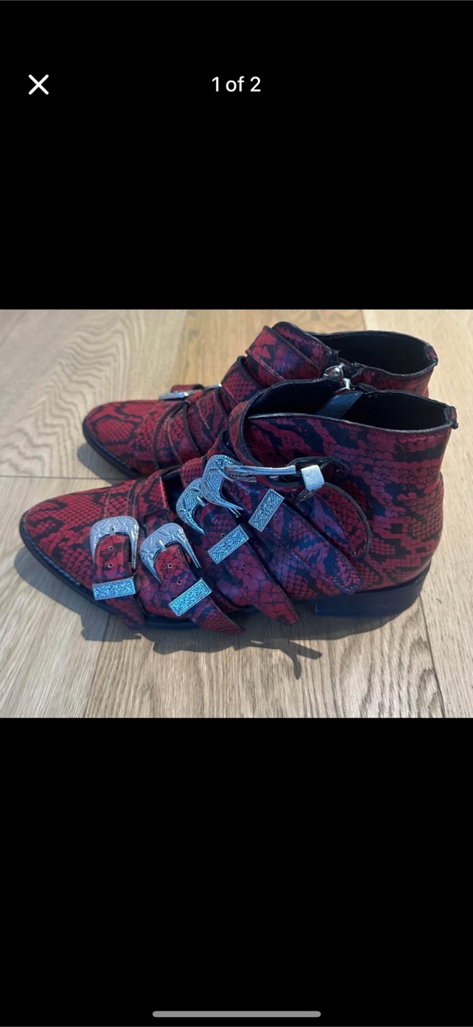 Topshop Red Snake Print Buckle Boots Size 7