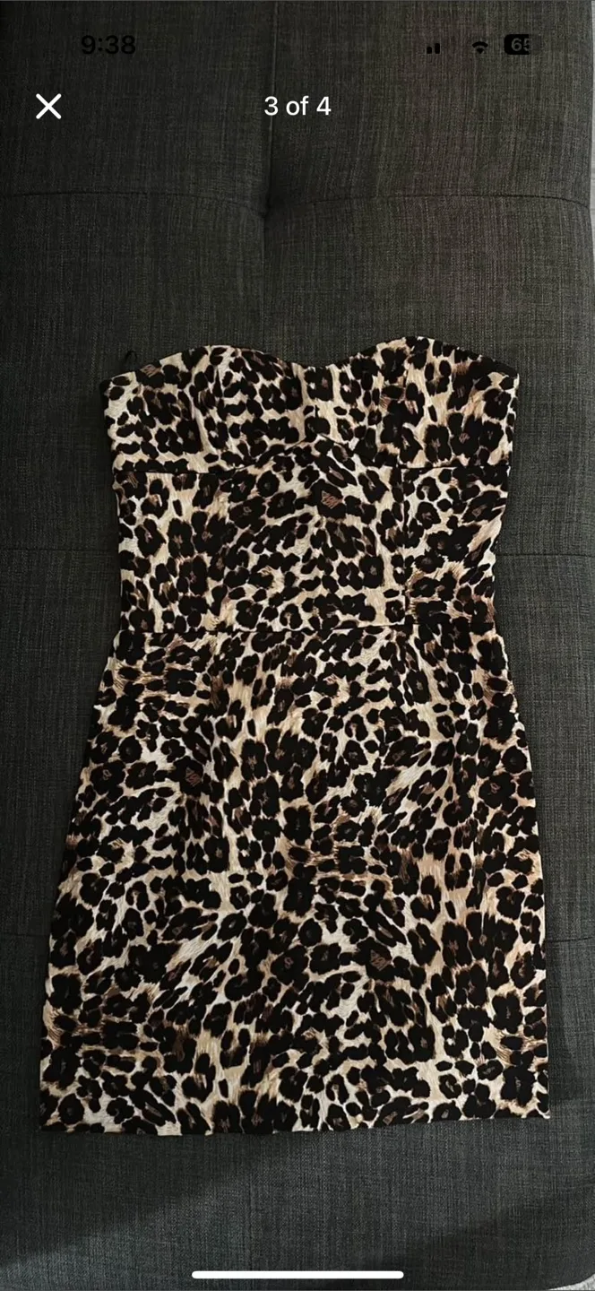 Leopard Print Strapless Mini Dress - SMALL thumbnail