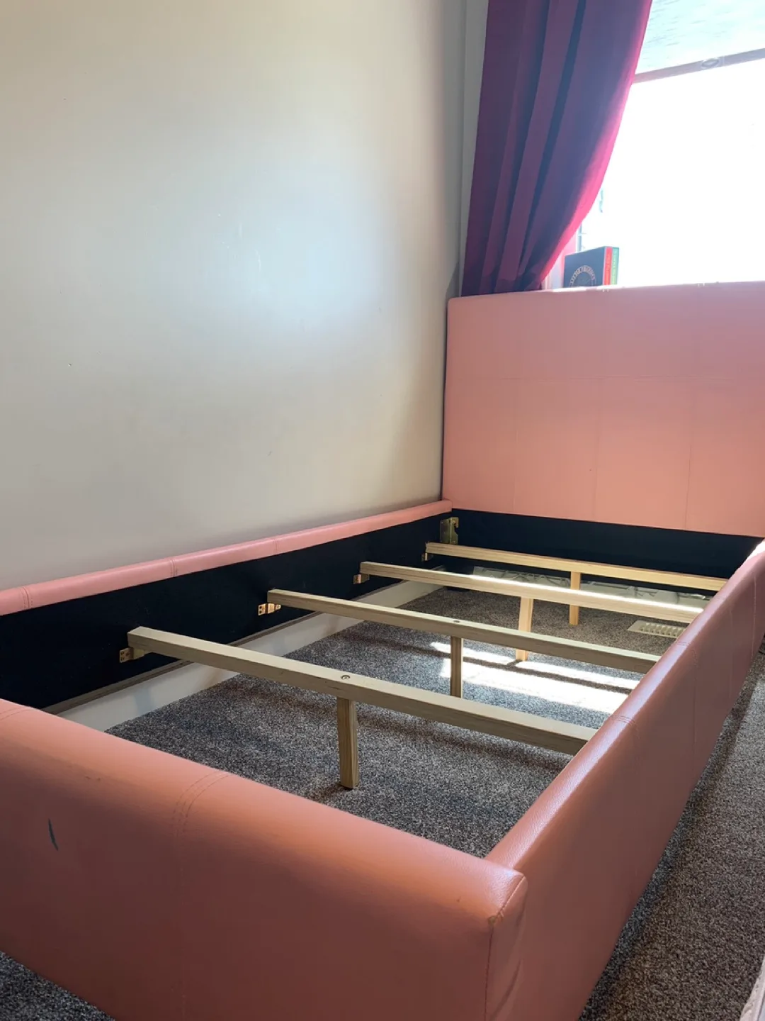 🇨🇦 Pink Upholstered Twin-Sized Faux Leather Bed Frame thumbnail
