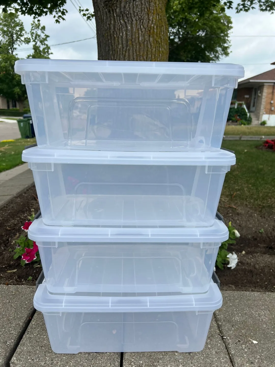 4 Clear Plastic Storage Bins with Lids thumbnail