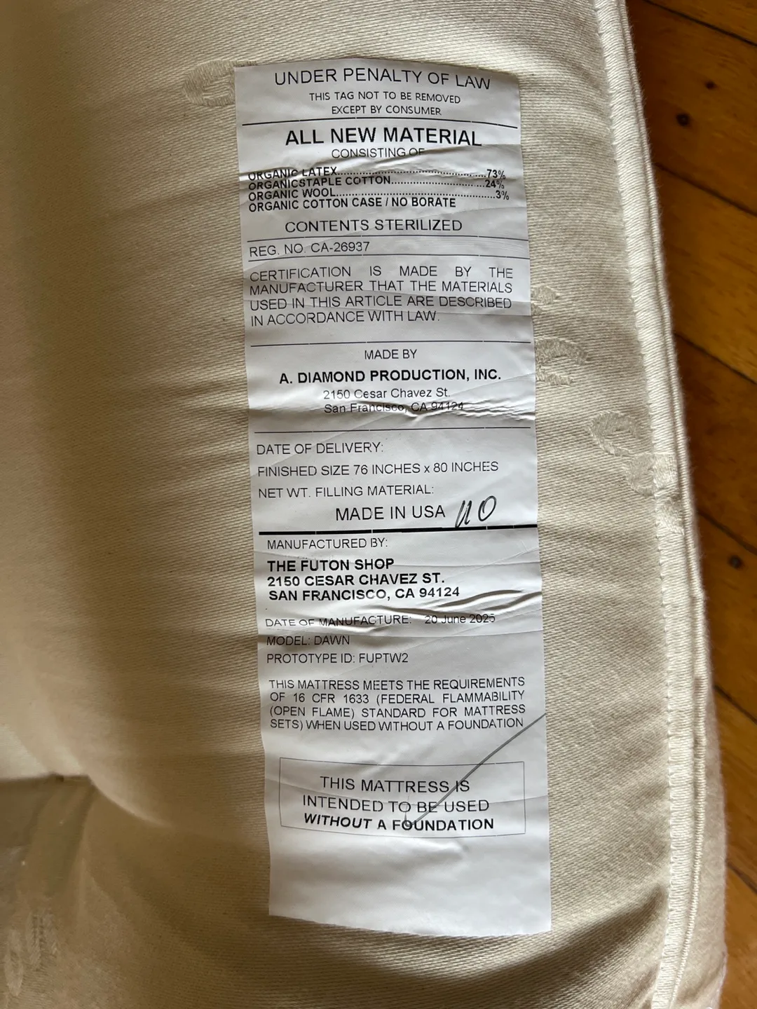 The Futon Shop Organic Cotton Futon Mattress Easter King (76x80) image indicator(4)