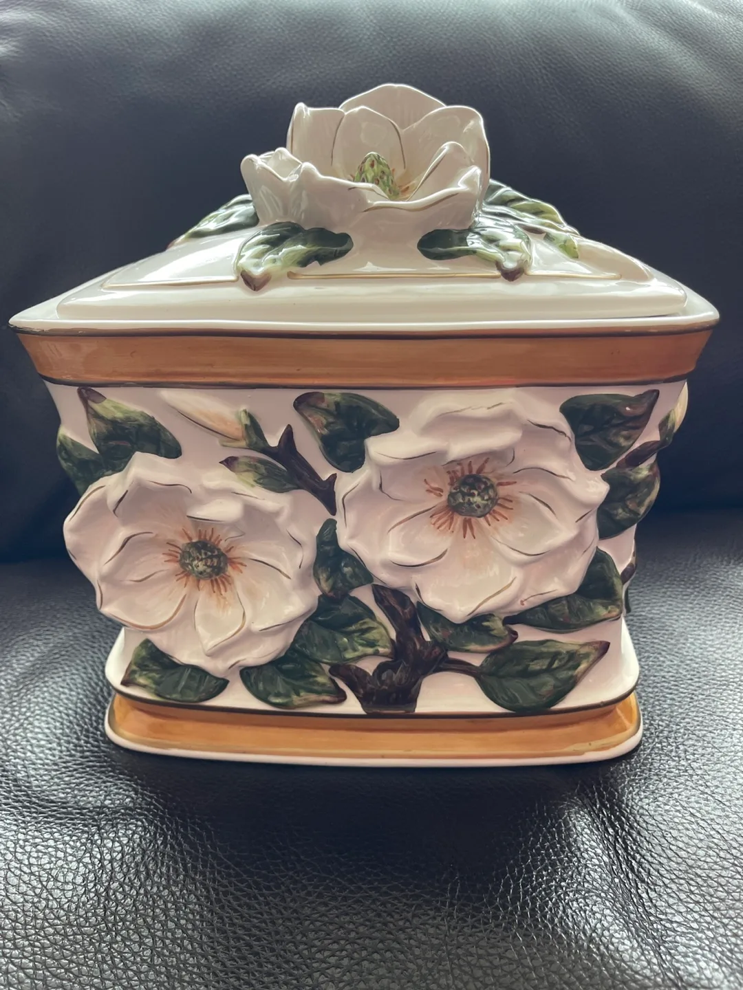Magnolia Flower Ceramic Canister
