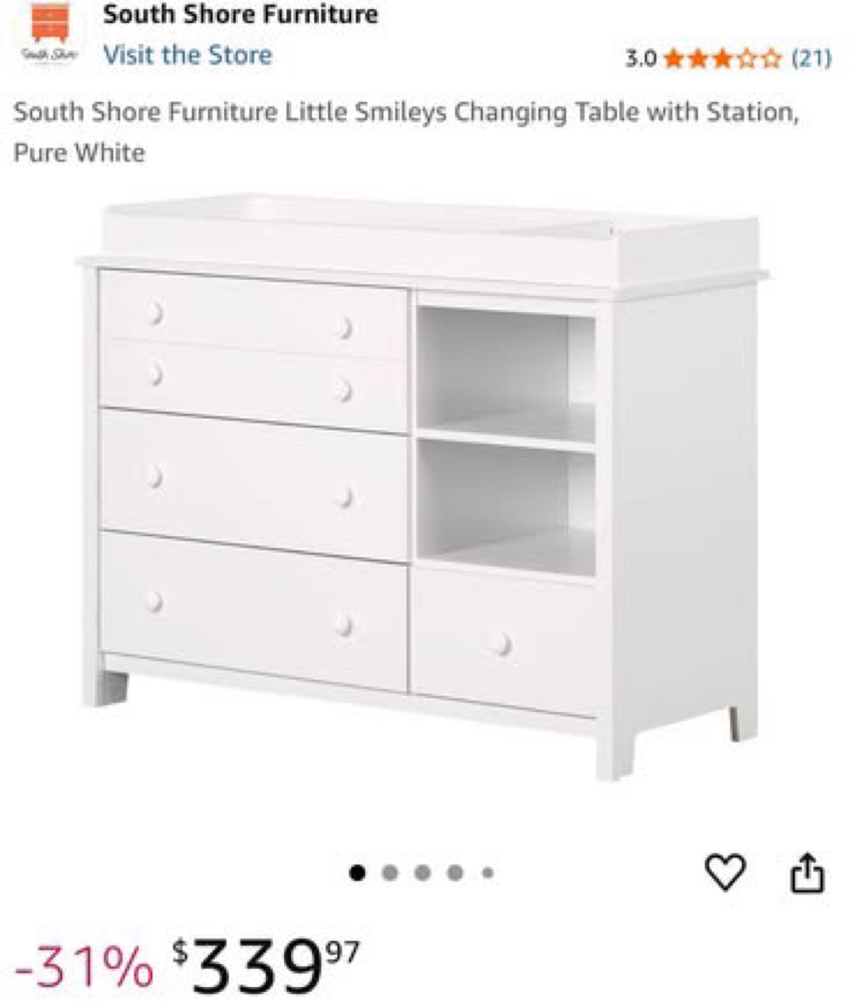 South Shore Changing Table with Station, White