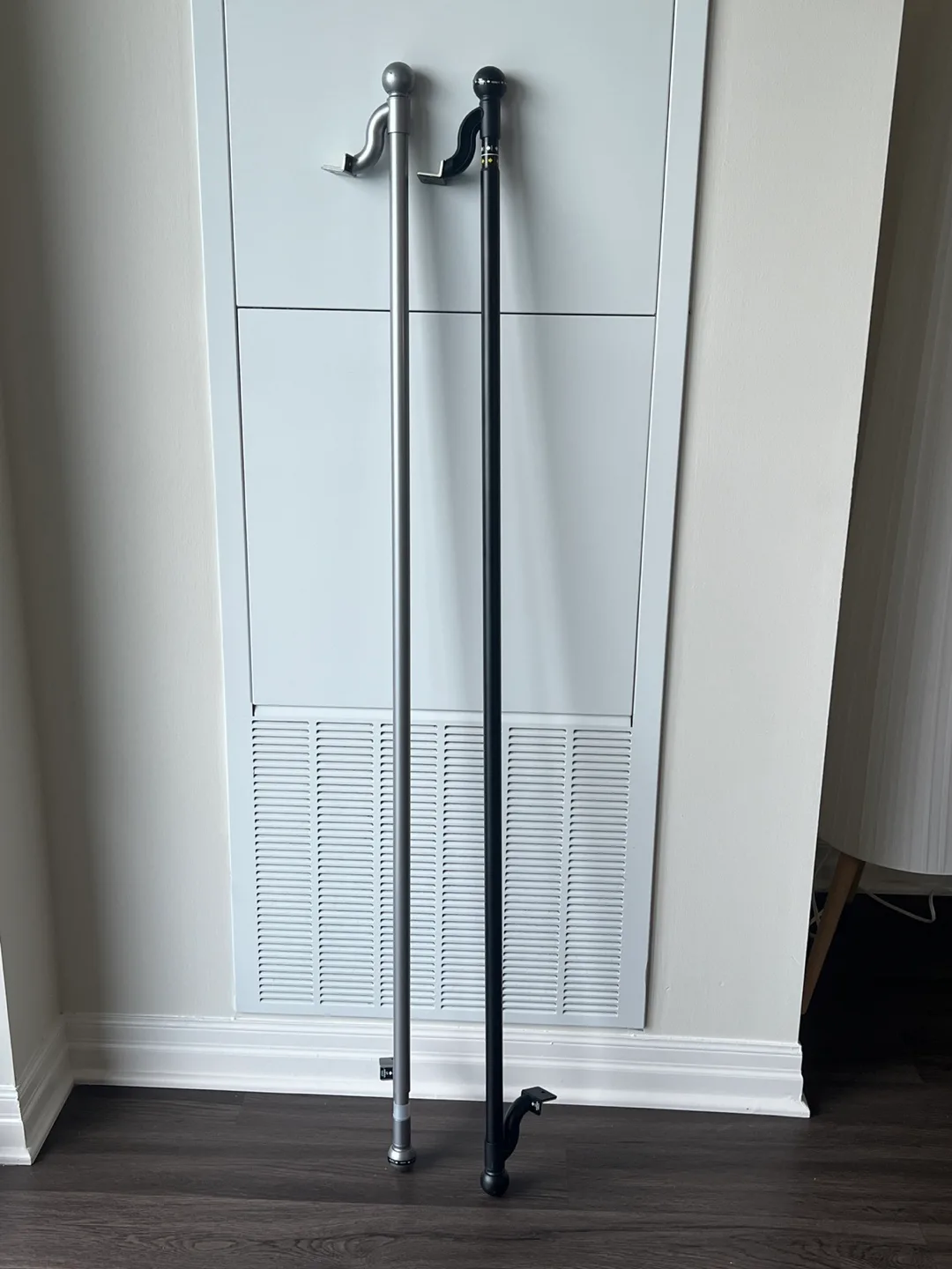 Two Decorative Adjustable Curtain Rods - Black & Silver thumbnail
