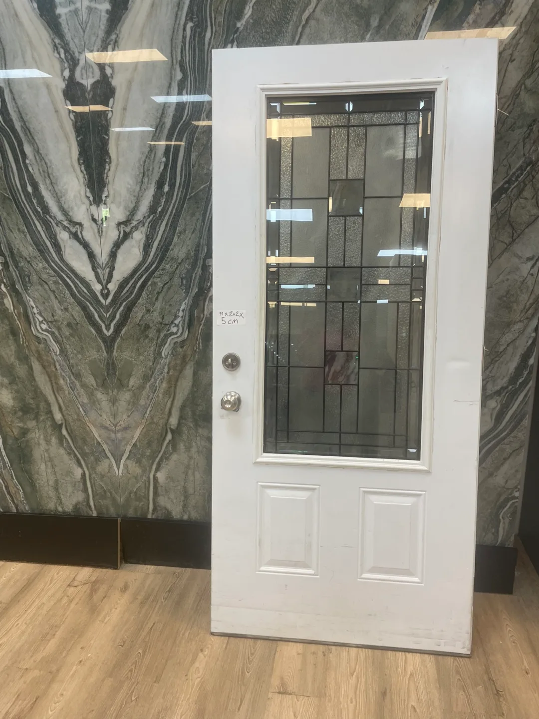 White door with stained glass thumbnail