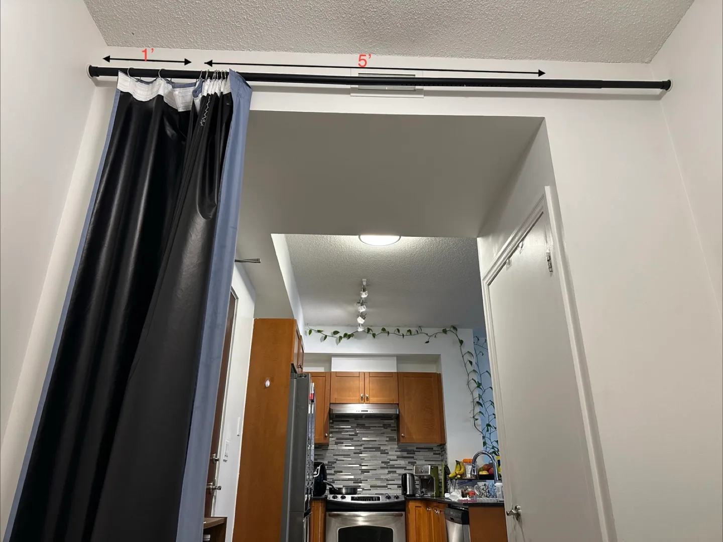 Curtain + Curtain Rod 122.1-141.7 inch Black image indicator(2)