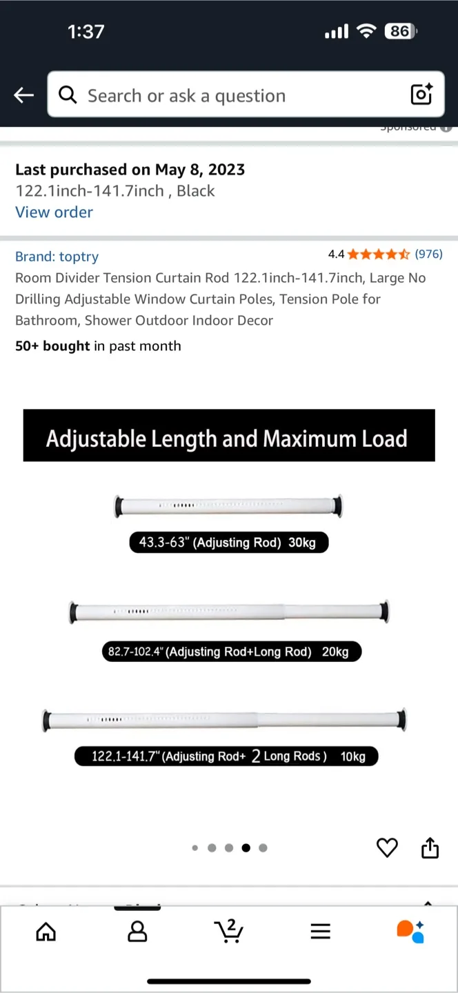 Curtain + Curtain Rod 122.1-141.7 inch Black image indicator(5)