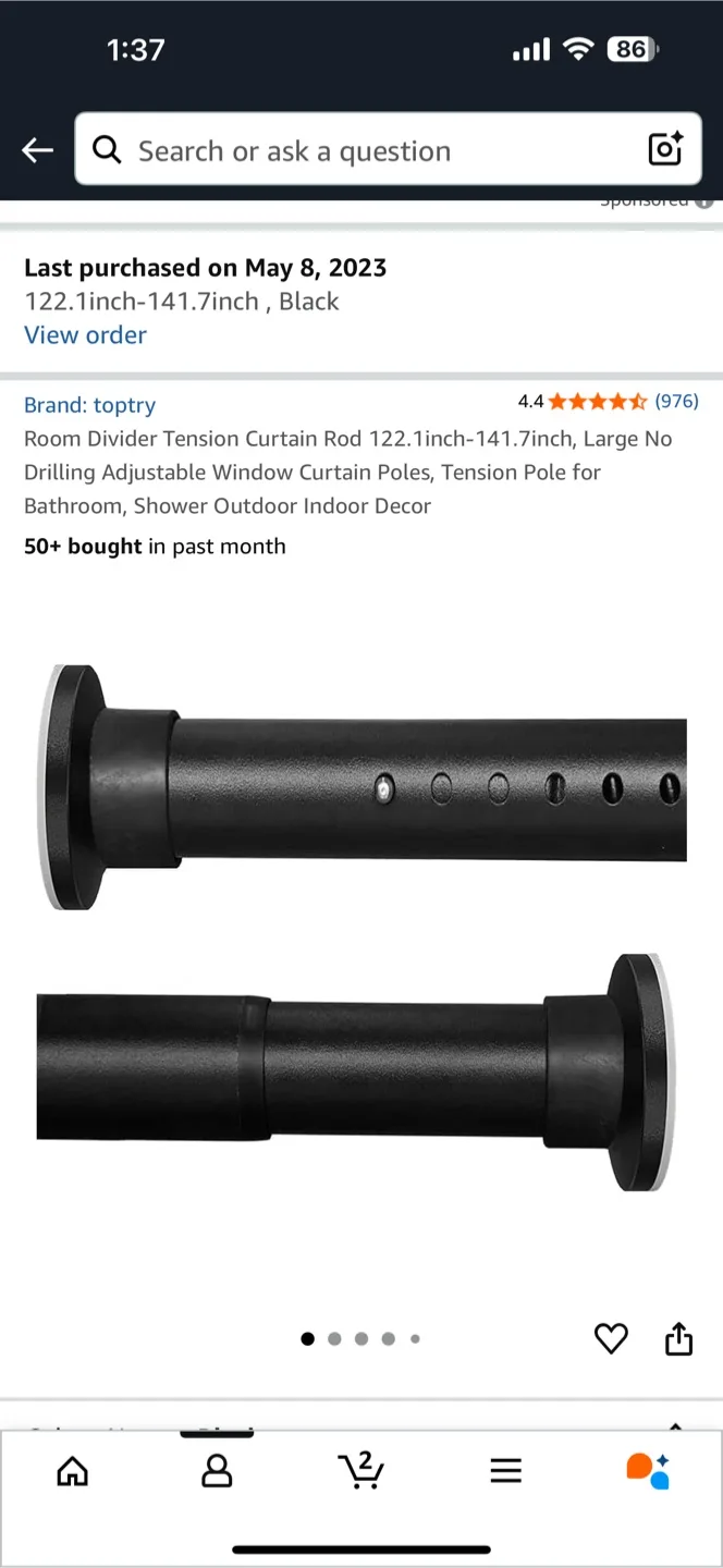 Curtain + Curtain Rod 122.1-141.7 inch Black image indicator(3)