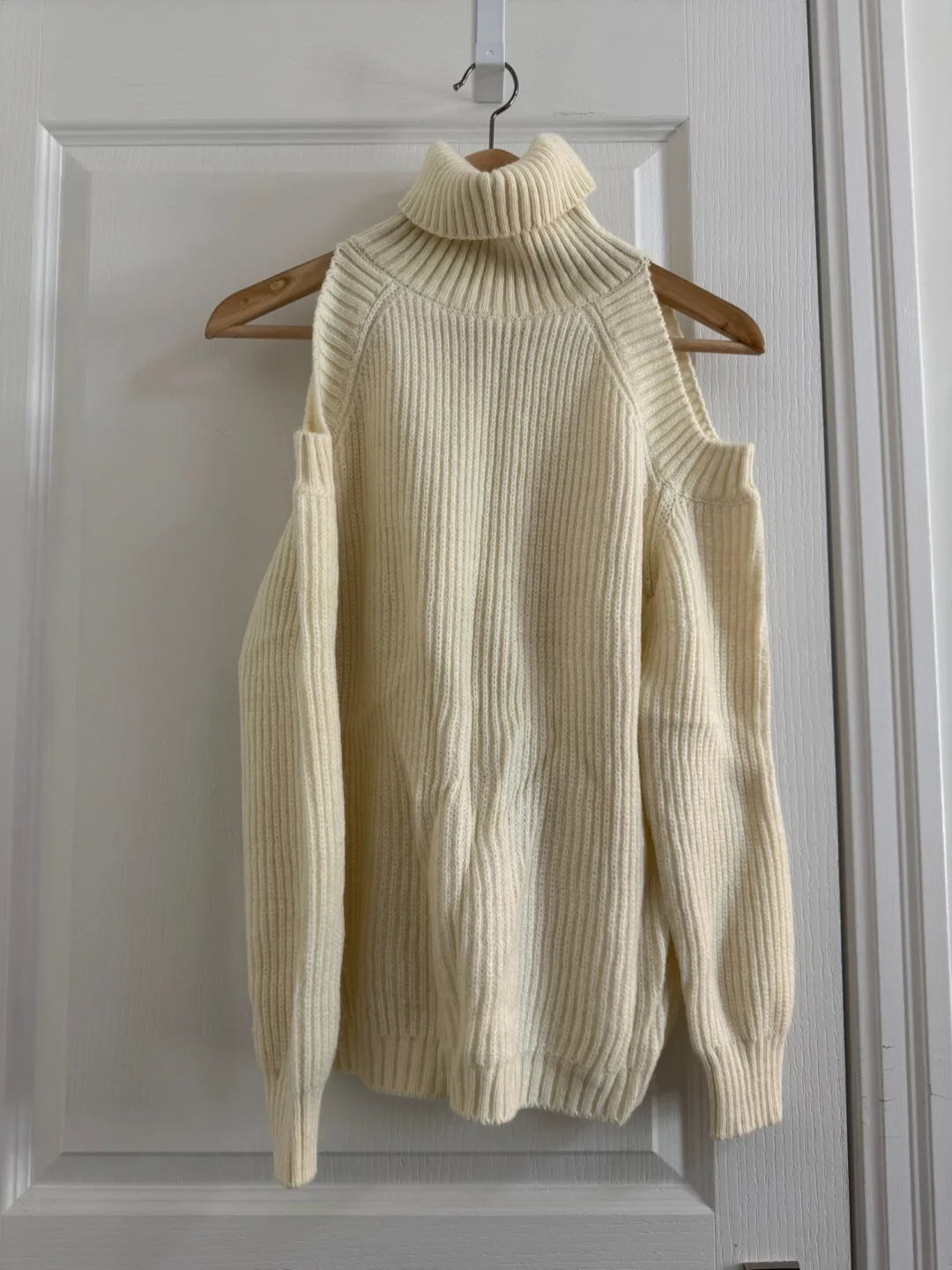 Cream Cold Shoulder Knit Sweater thumbnail