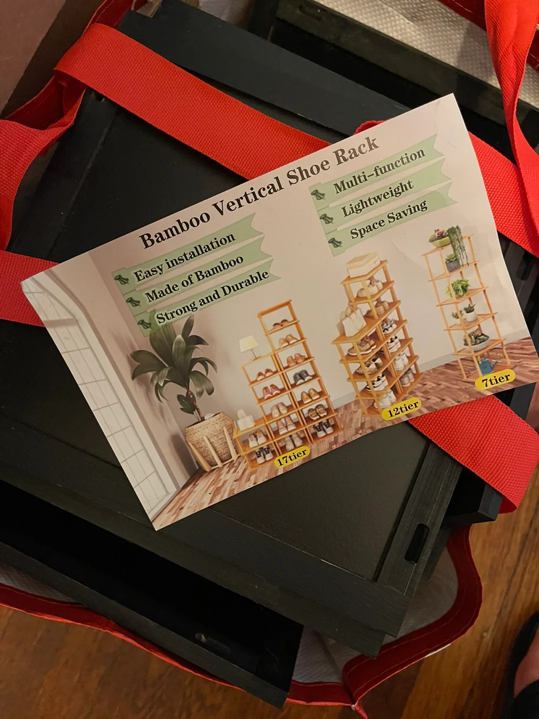 Black Bamboo Vertical Shoe Rack - Multi-tier thumbnail