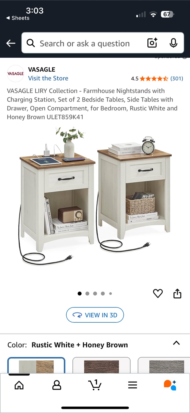 VASAGLE LIRY Nightstand Set - set of 2