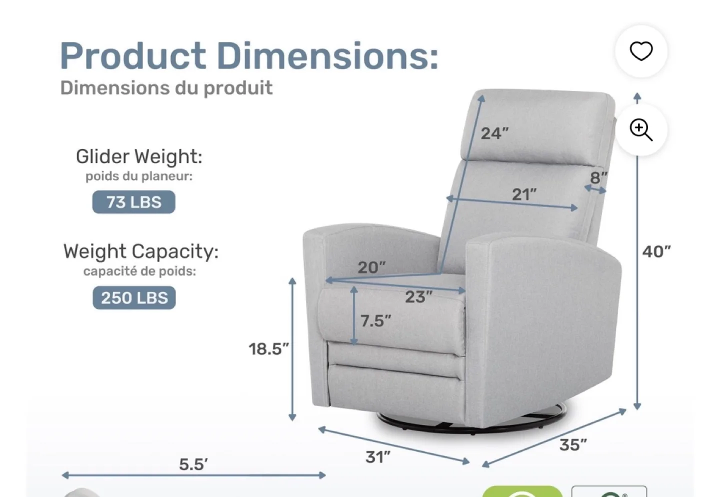 Dream On Me Chatham Swivel Glider Recliner image indicator(5)