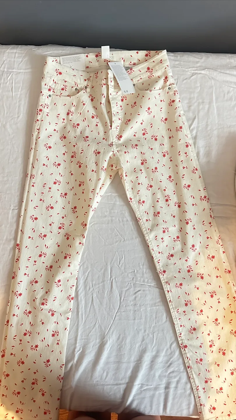 H&M Floral Slim Fit Cropped Jeans - Size 10 thumbnail