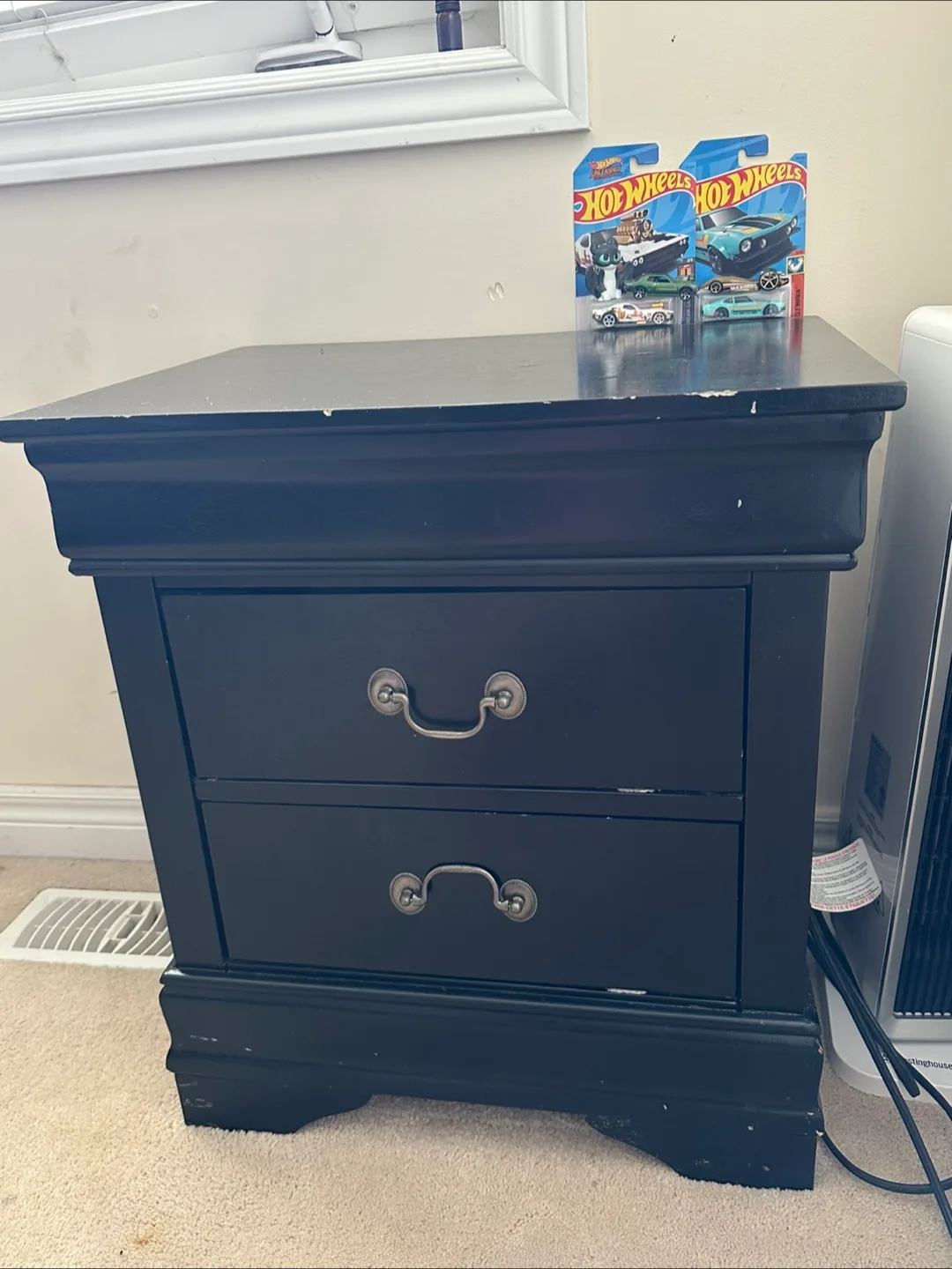 Black Wood Nightstand with 2 Drawers thumbnail