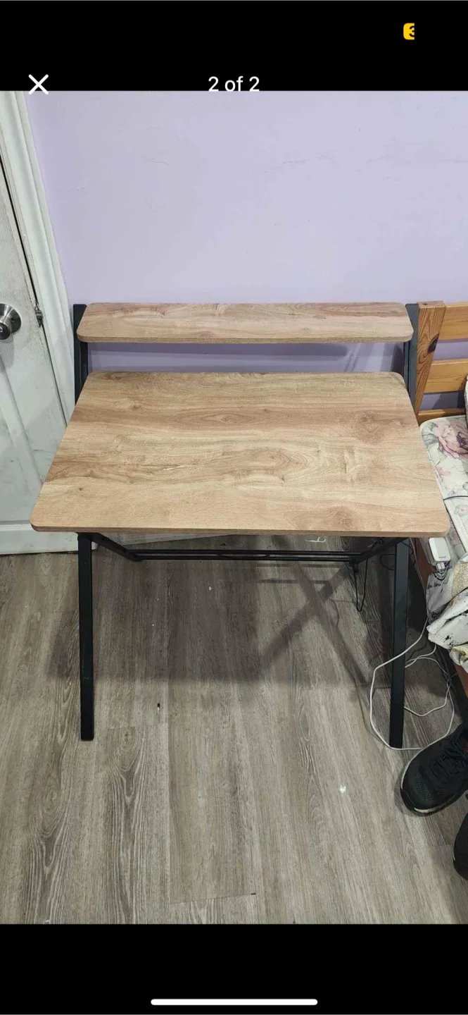 Wood & Black Metal Desk with Shelf thumbnail