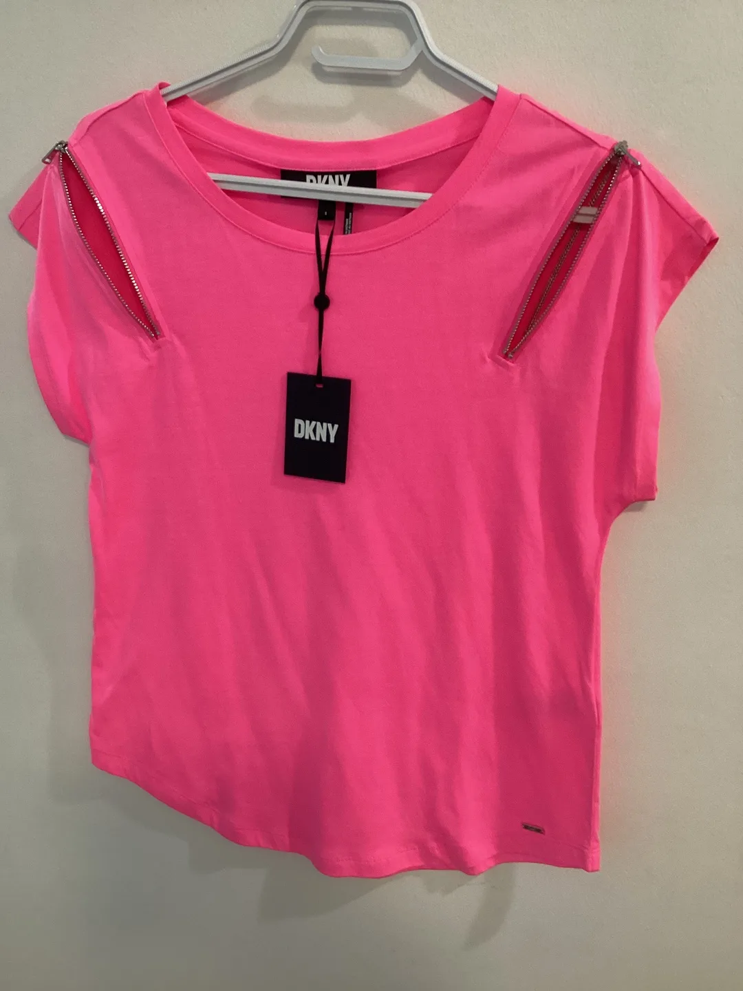 DKNY Pink Zipper Detail Top - Size S thumbnail