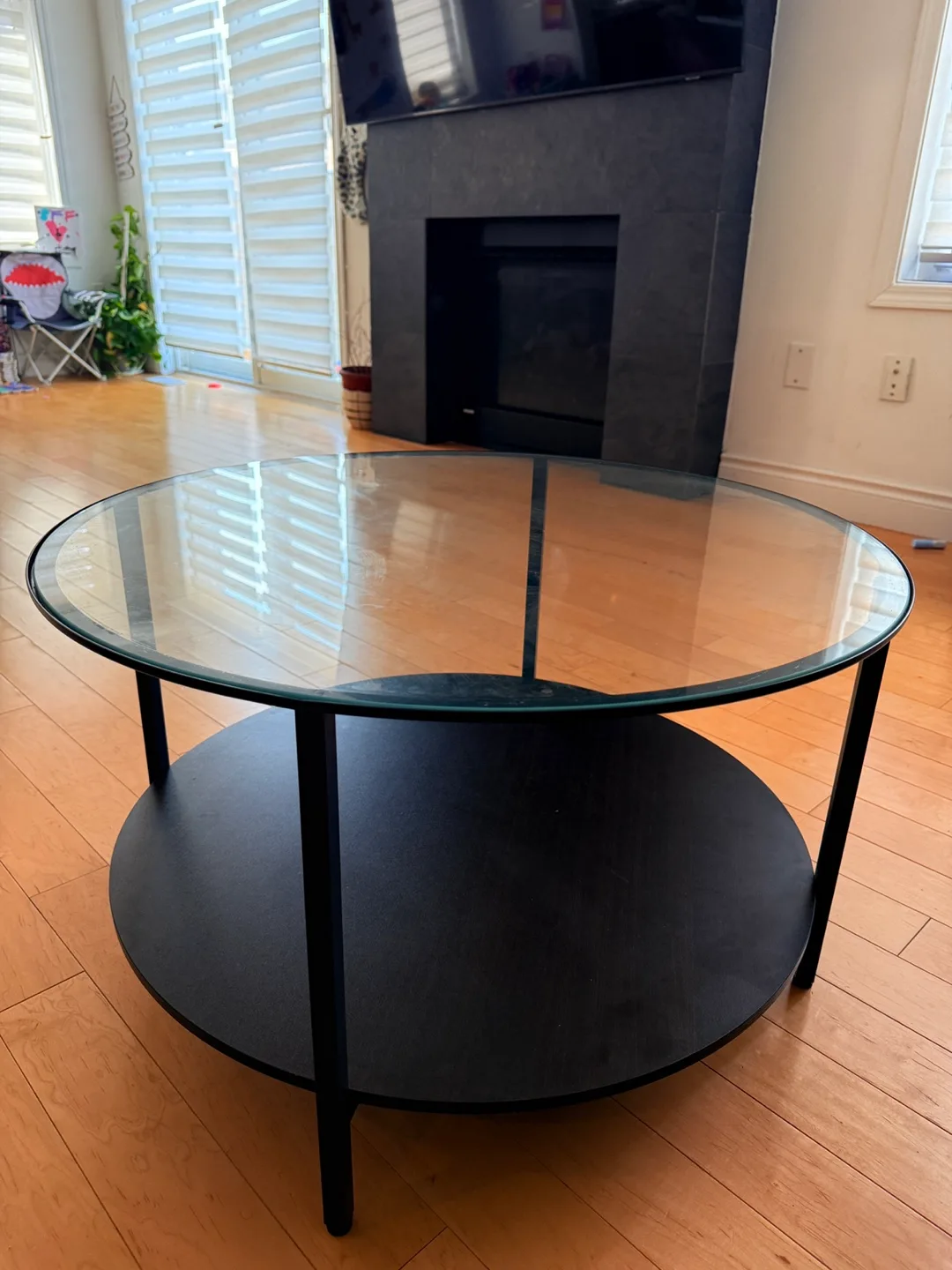 Round Glass Coffee Table - Black thumbnail