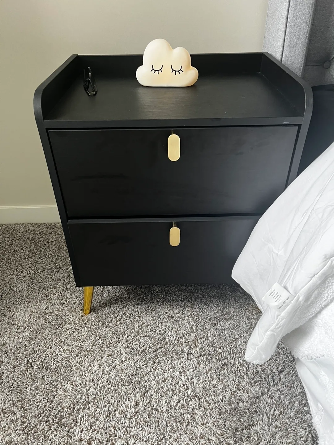 Black 2-Drawer Nightstand with Gold Accents thumbnail