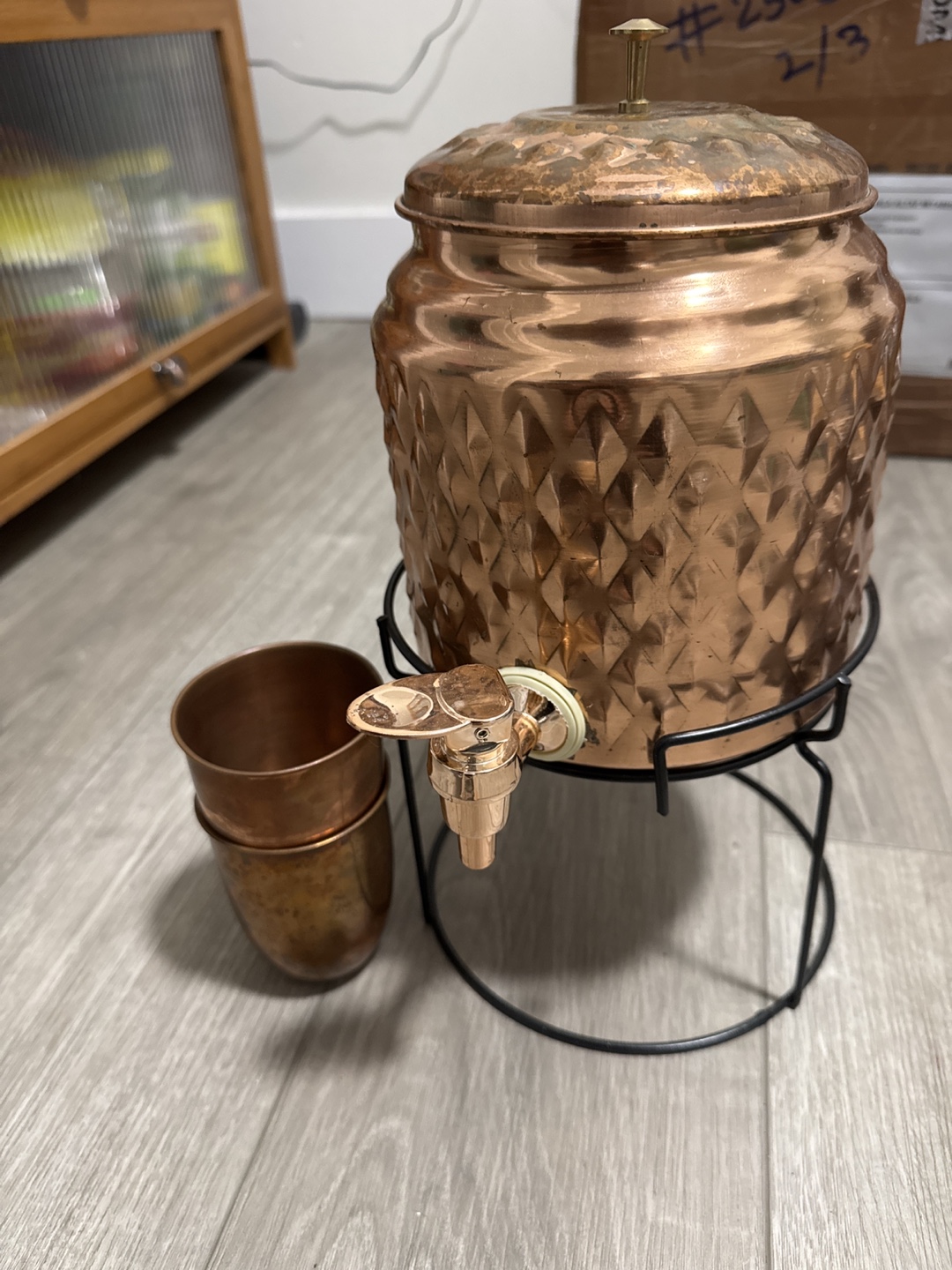 Copper Drink Dispenser with Stand & Cups
