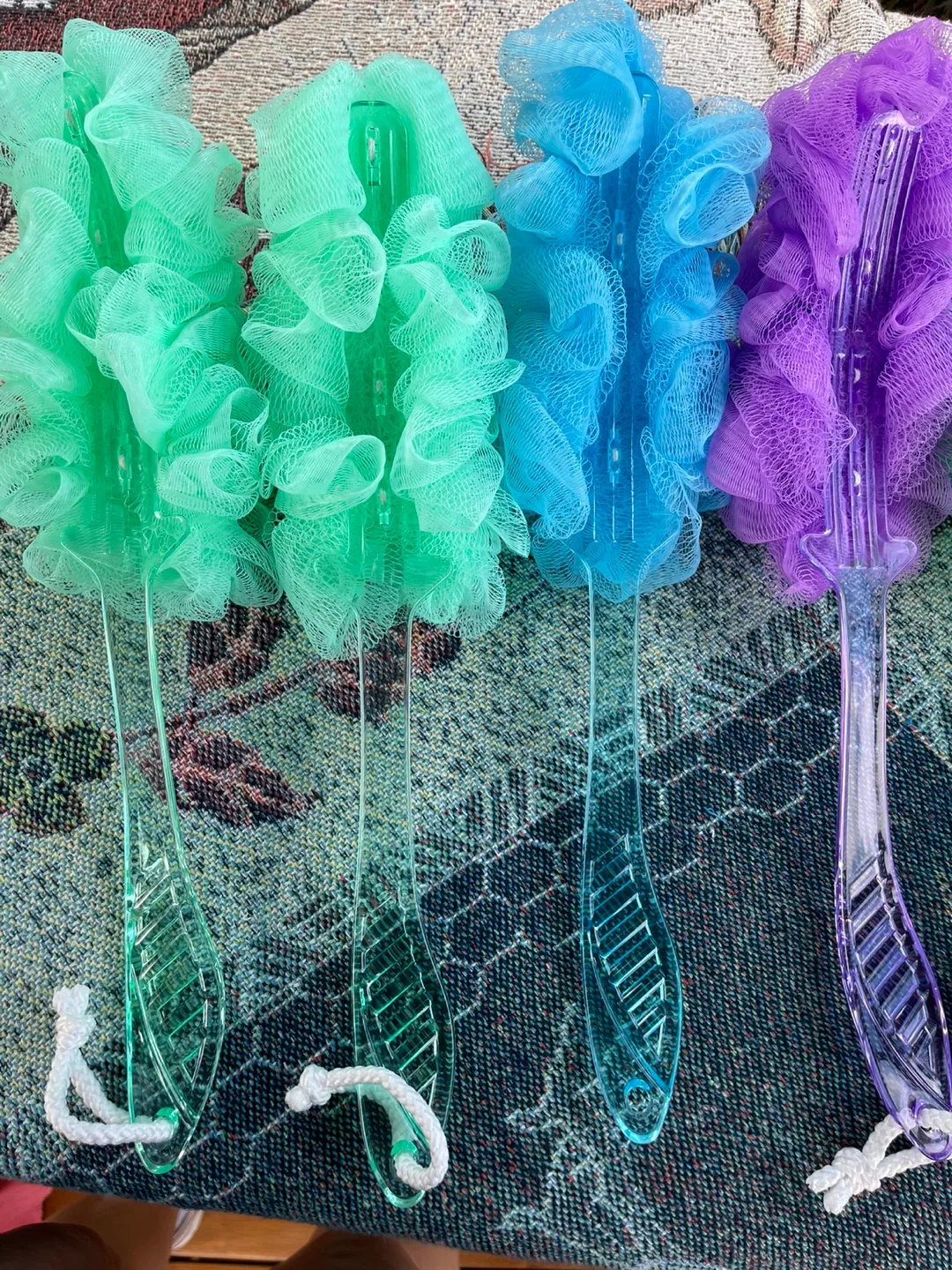 Bath Loofah with Handle - Green, Blue, Purple thumbnail