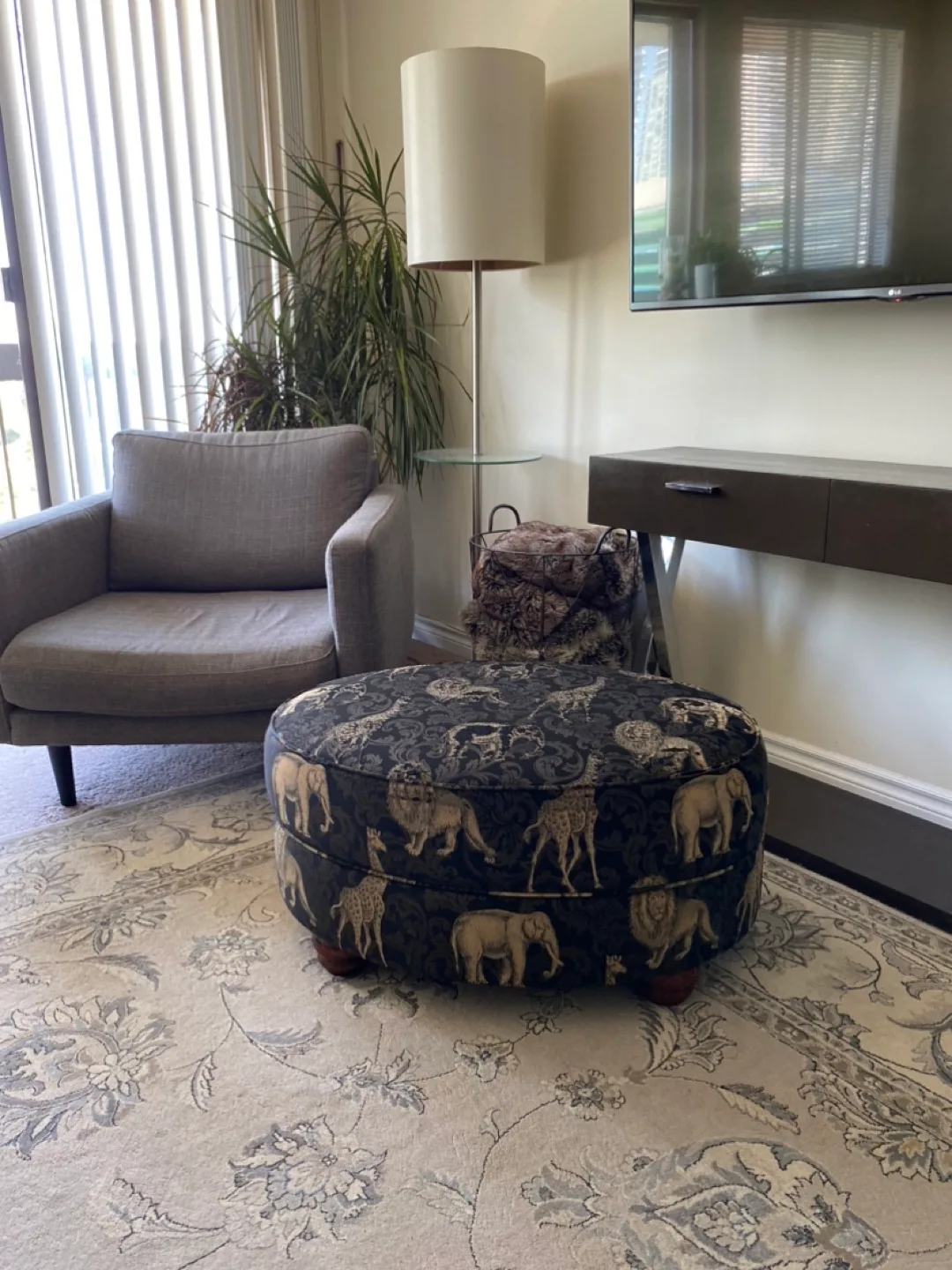 Patterned,solid wood, Storage Ottoman thumbnail