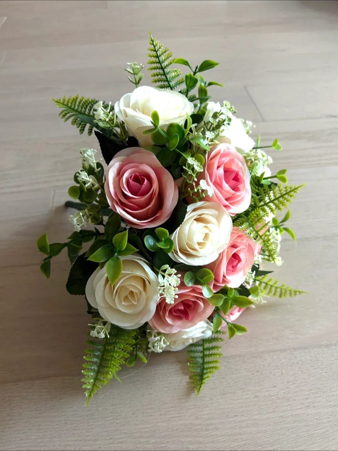 Faux Floral Bouquet - White & Pink Roses thumbnail