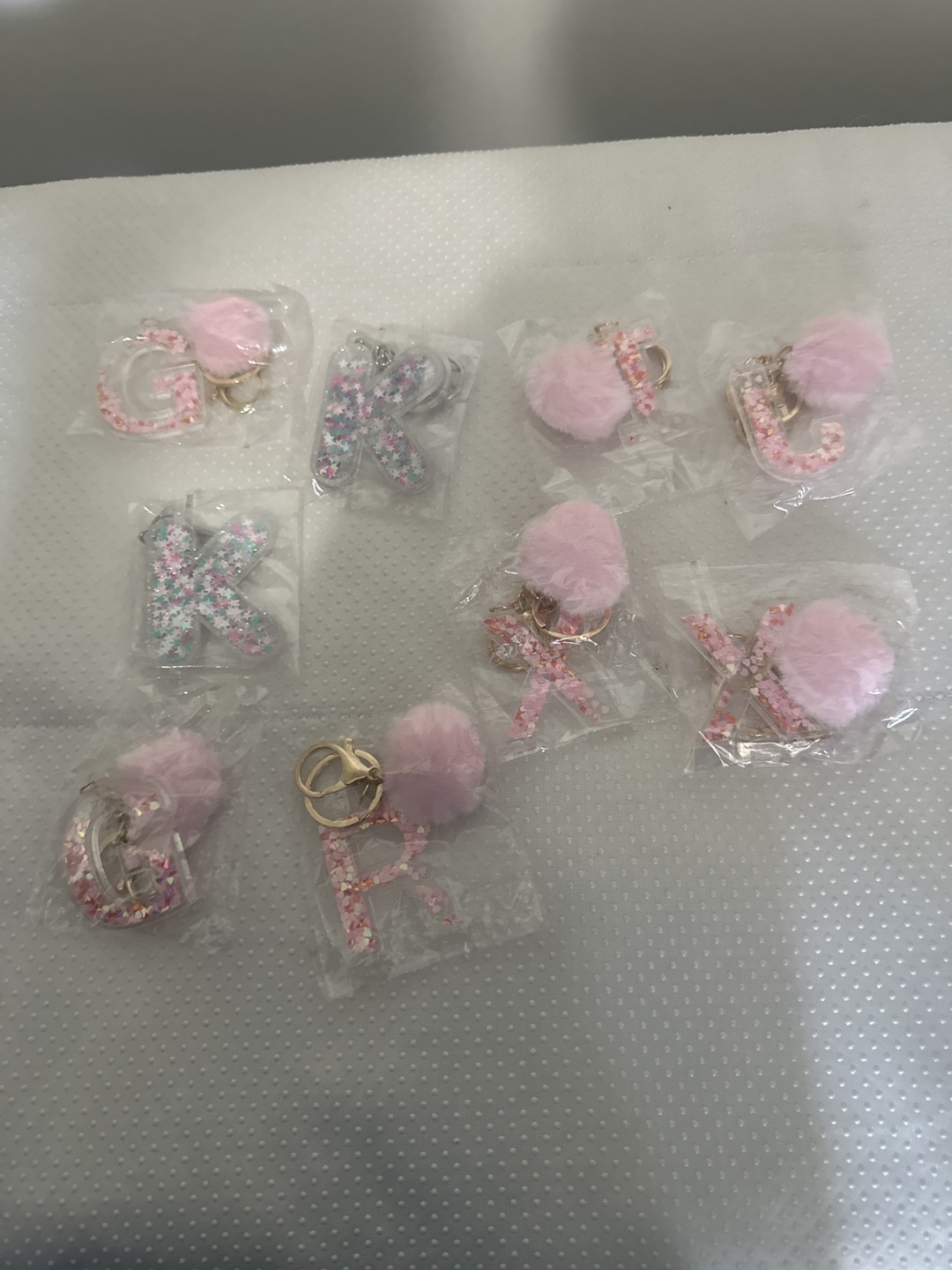 Letter Keychains with Pink Pompoms - New!