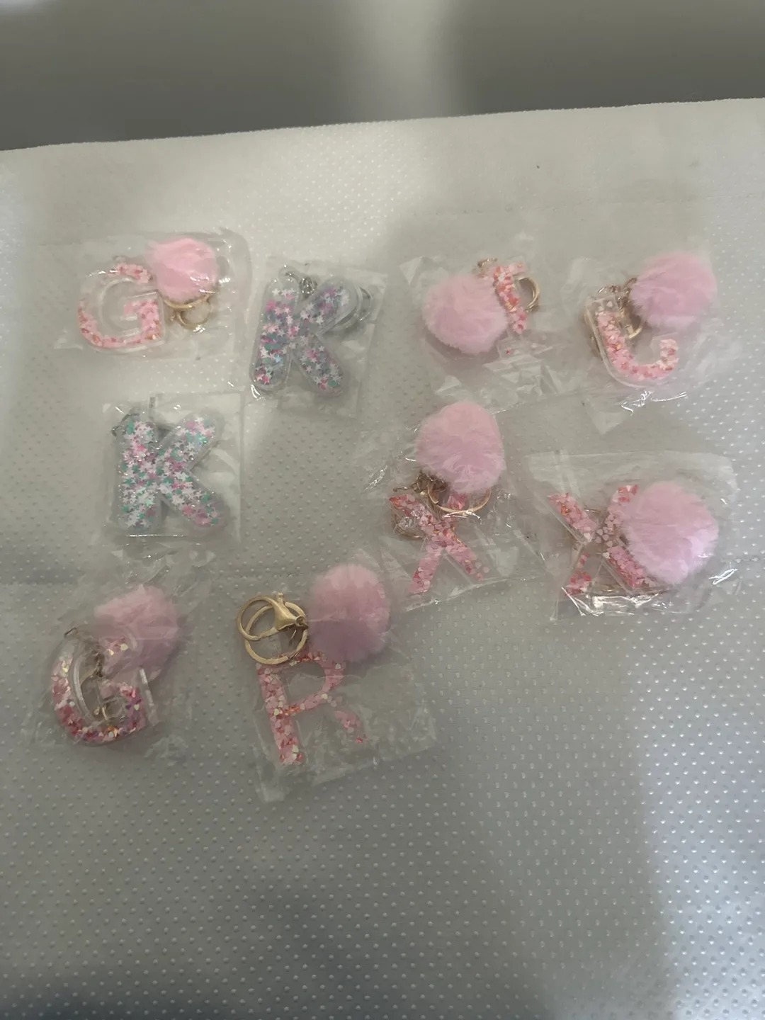 Letter Keychains with Pink Pompoms - New! thumbnail