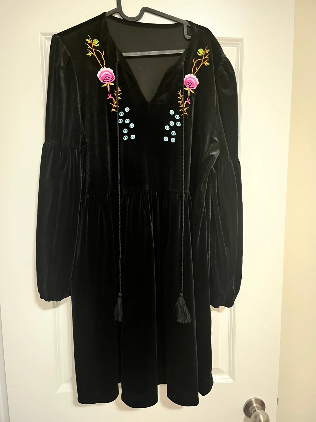 Black Velvet Embroidered Dress image indicator(2)