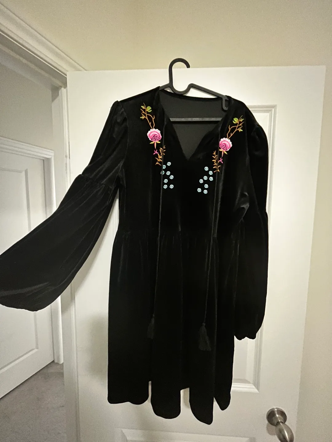 Black Velvet Embroidered Dress thumbnail