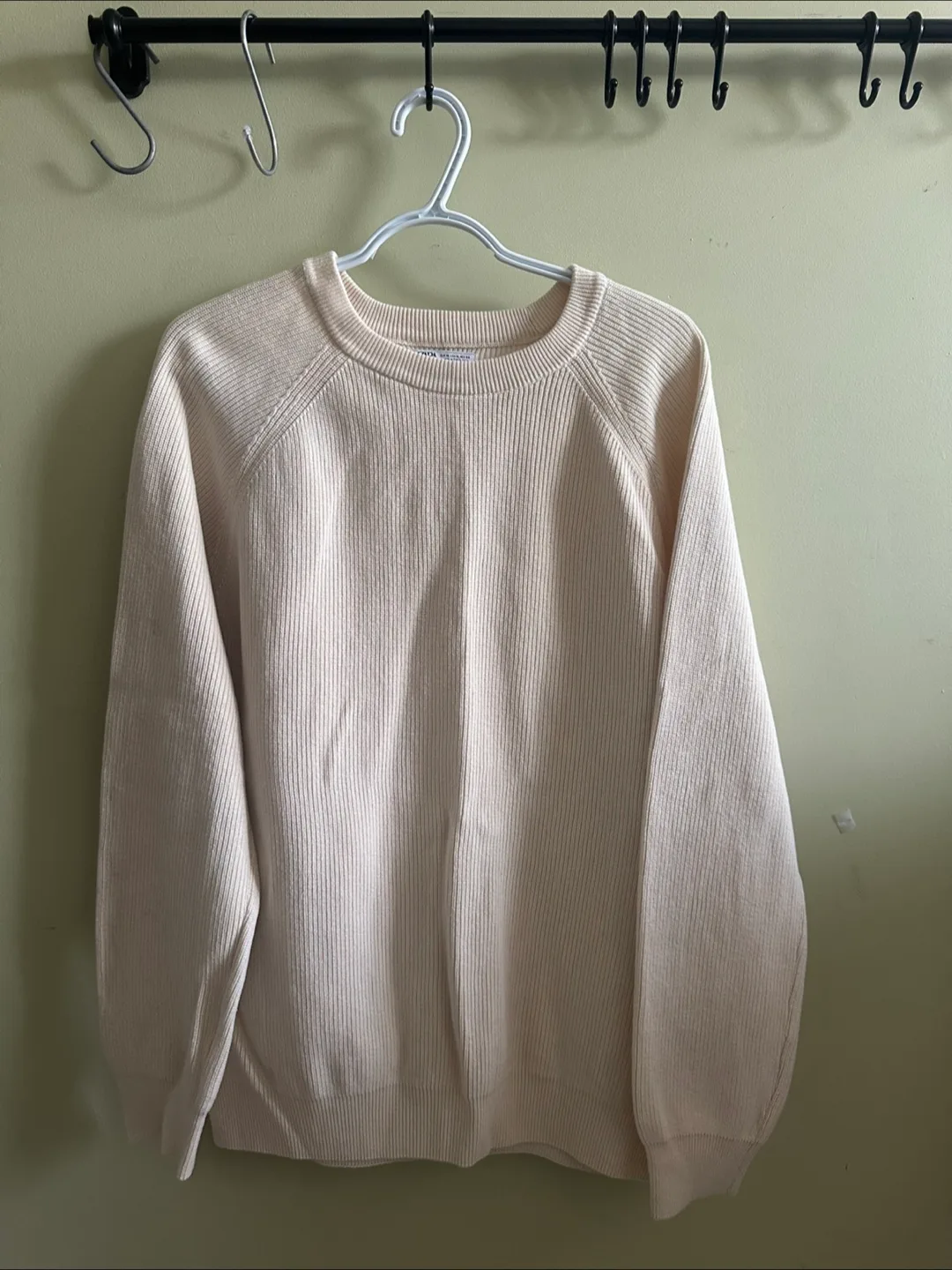 Zara Mens White Ribbed Long Sleeve Shirt thumbnail